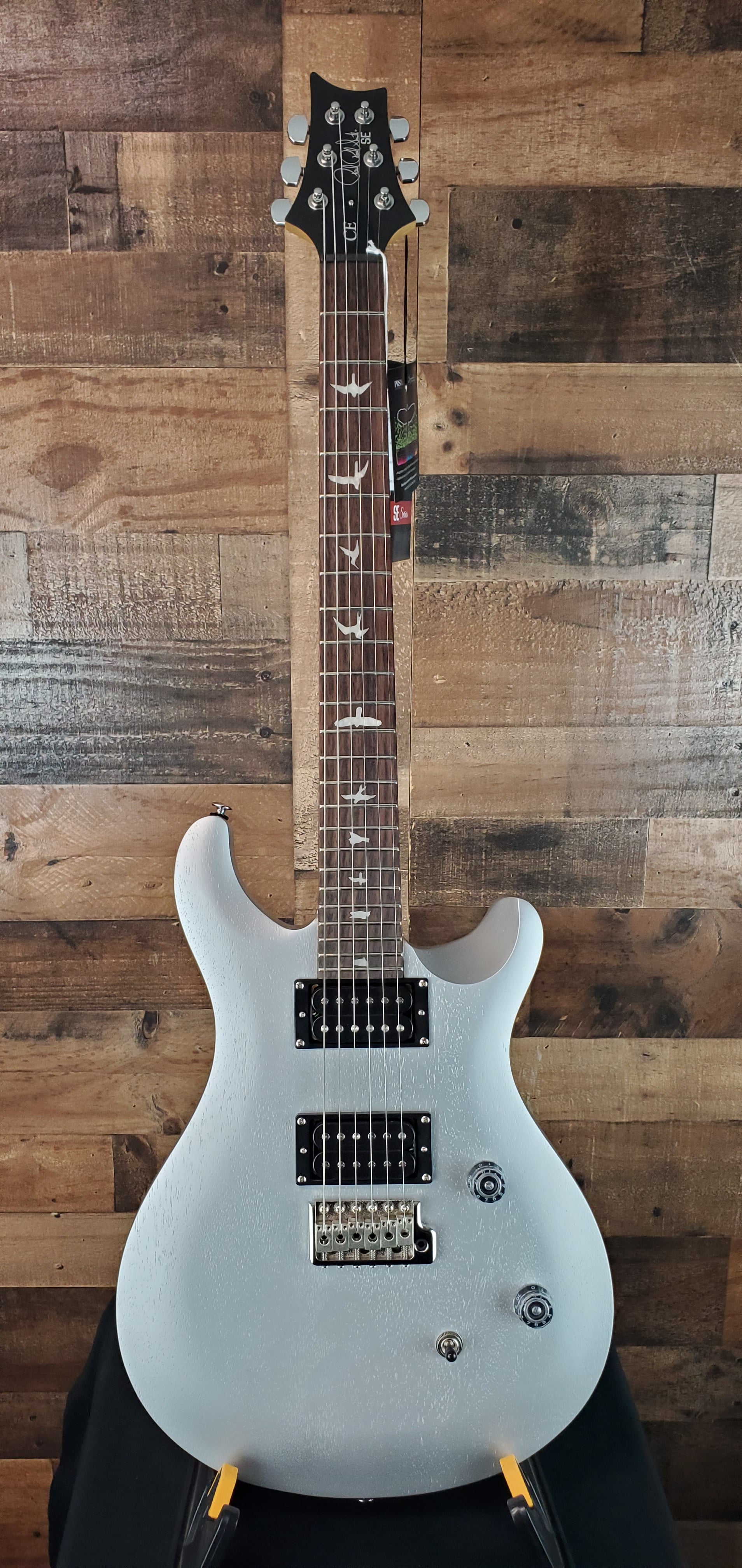 PRS SE CE 24, Standard Satin, Electric Guitar, Metallic Silver Satin, Gig Bag, 224