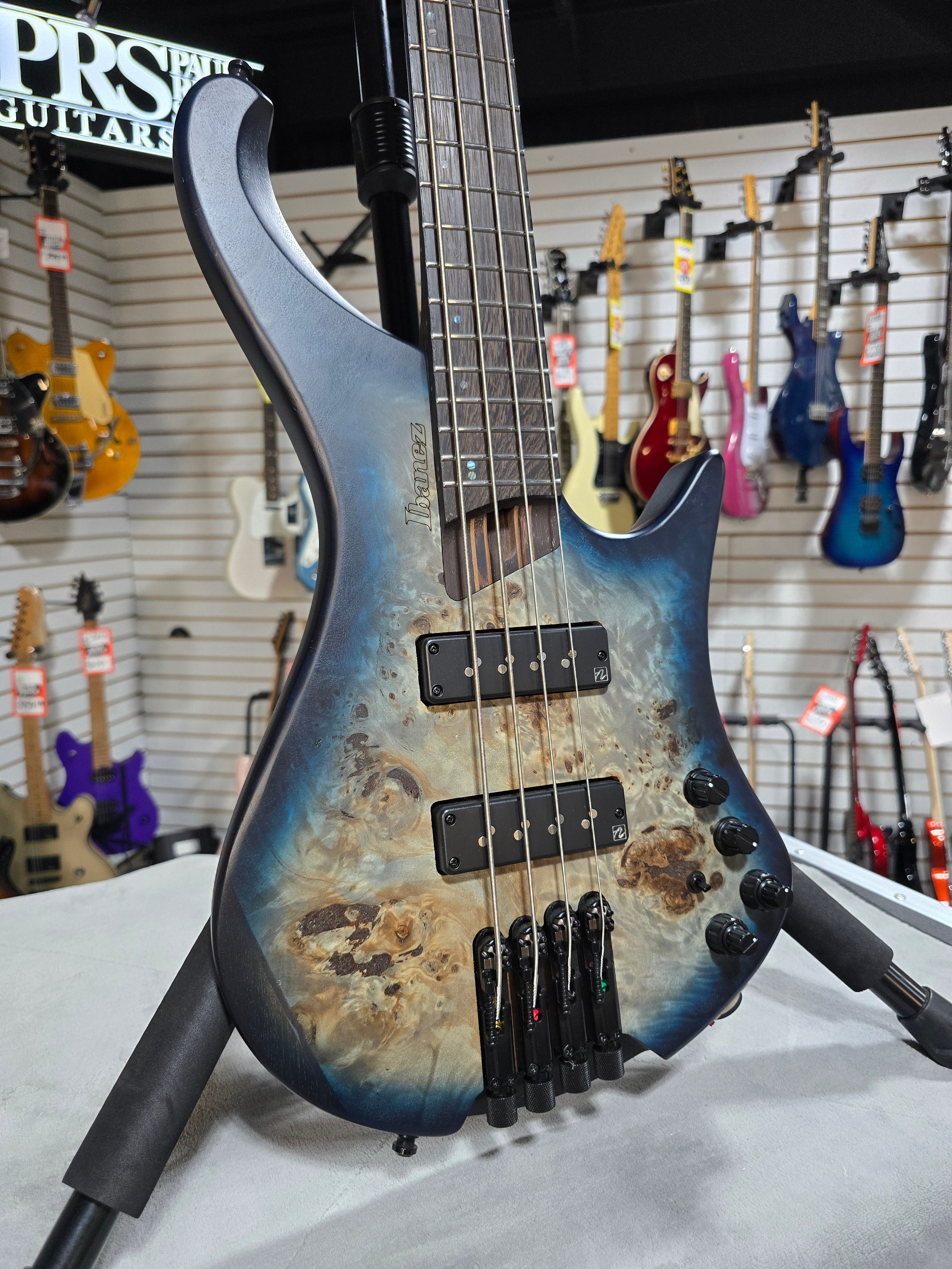 EHB Ergonomic Headless Bass Guitar - Cosmic Blue Starburst Flat #111 GET PLEK'D!