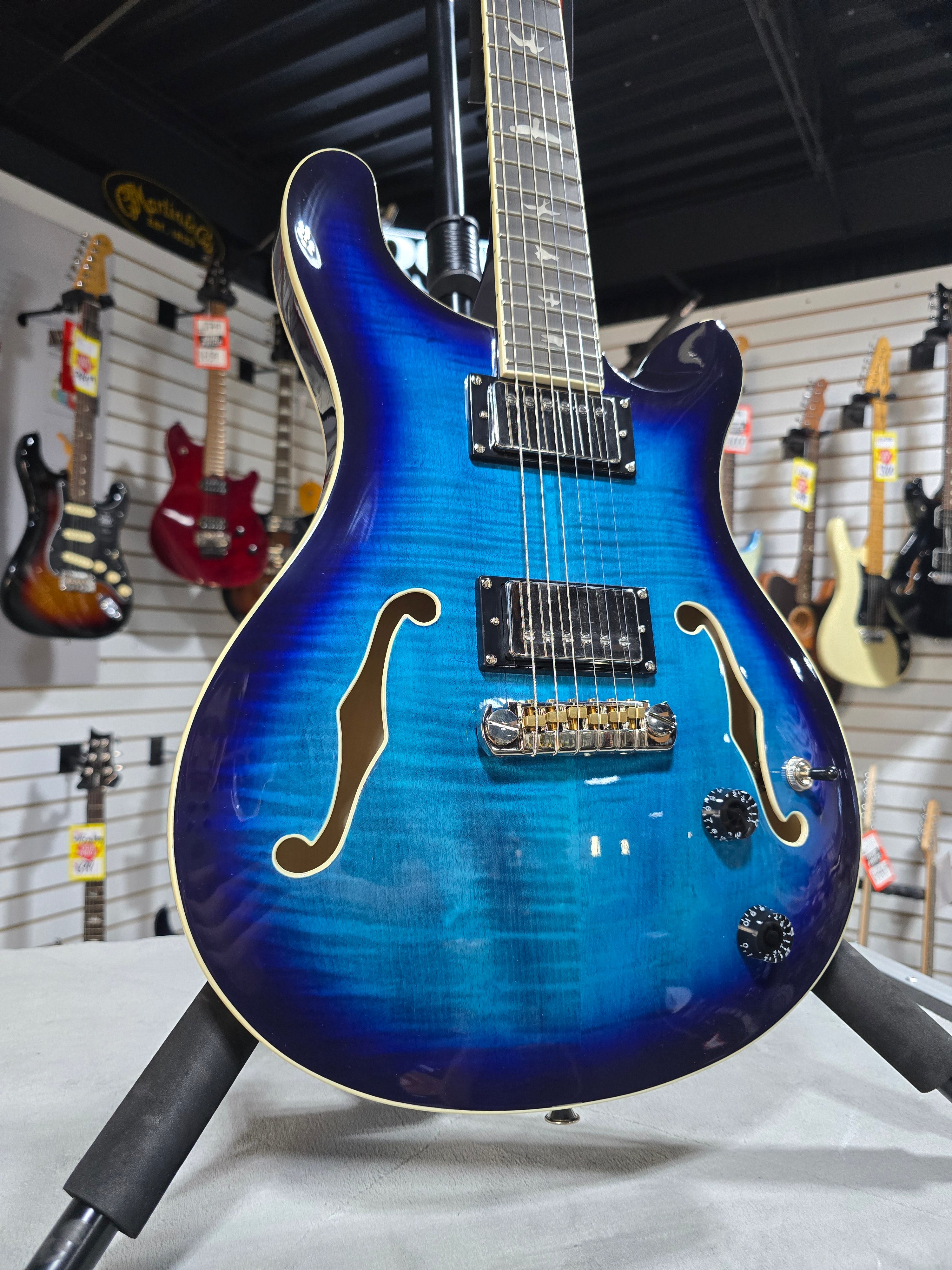 PRS SE Hollowbody II Electric Guitar - Faded Blue Burst w/OHSC & PLEK*D #782