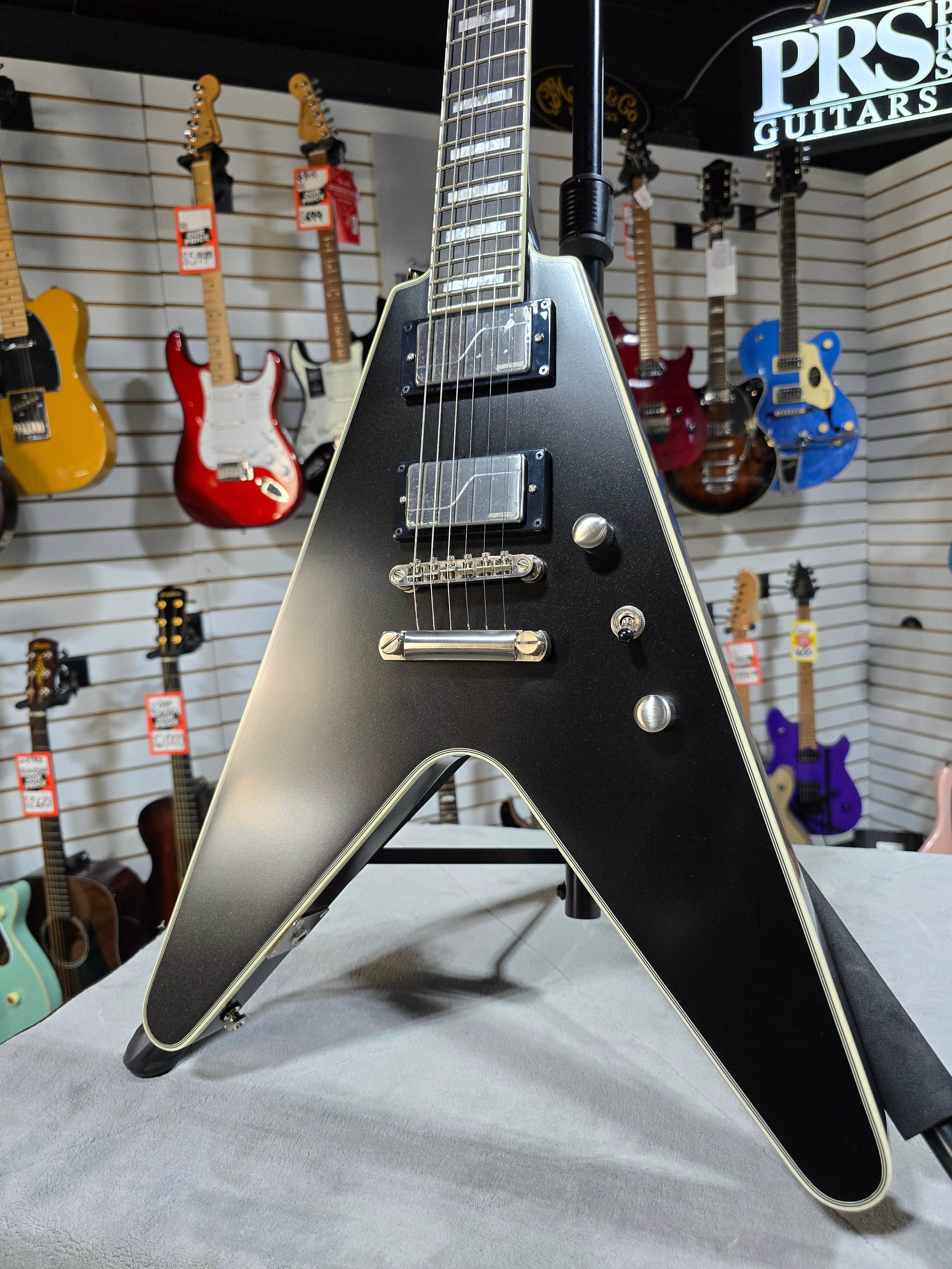 Epiphone Flying V Prophecy Electric Guitar - Aged Jet Black Metallic w/Gig Bag & PLEK*D #418