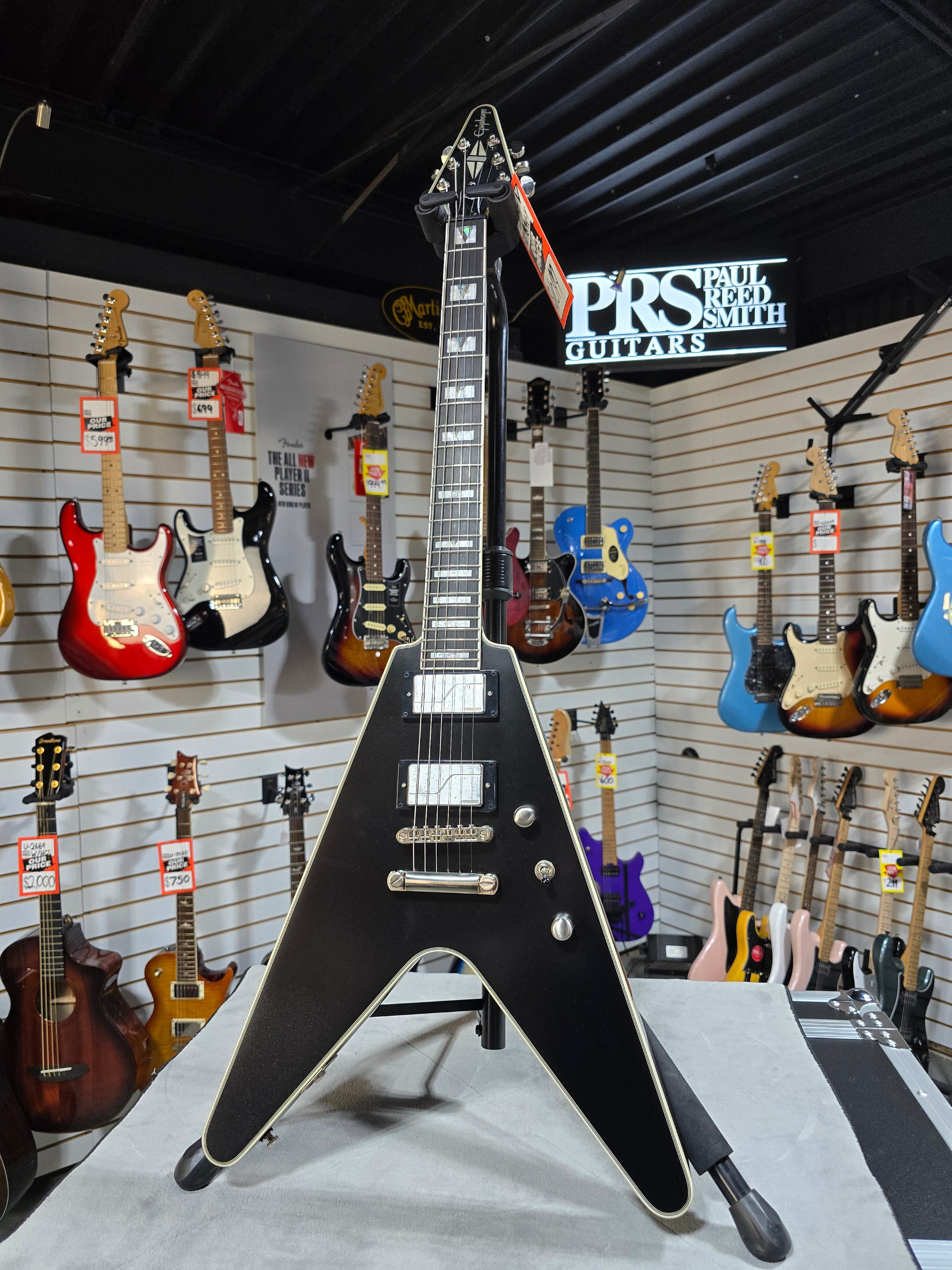 Epiphone Flying V Prophecy Electric Guitar - Aged Jet Black Metallic w/Gig Bag & PLEK*D #418