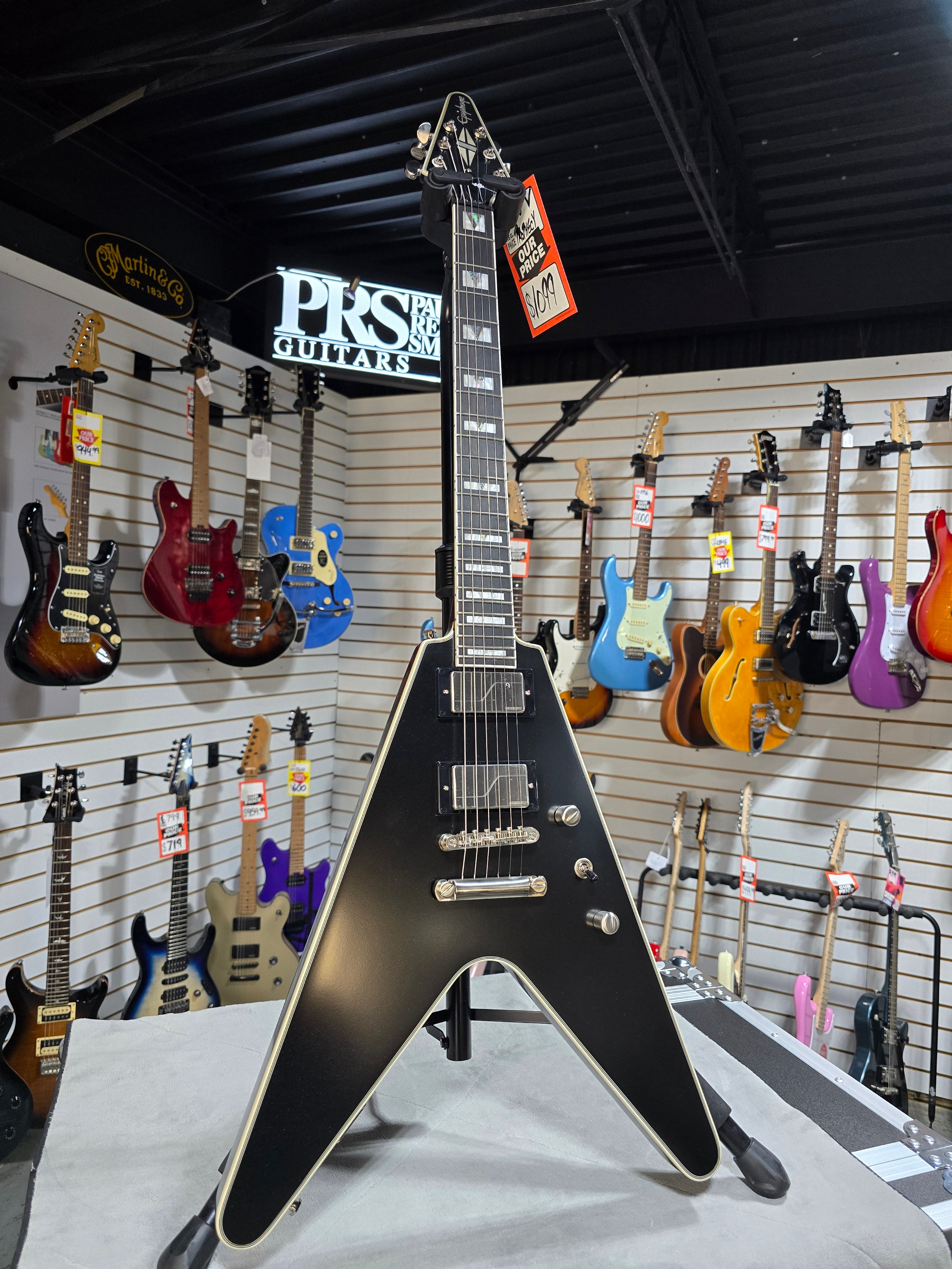Epiphone Flying V Prophecy Electric Guitar - Aged Jet Black Metallic w/Gig Bag & PLEK*D #418