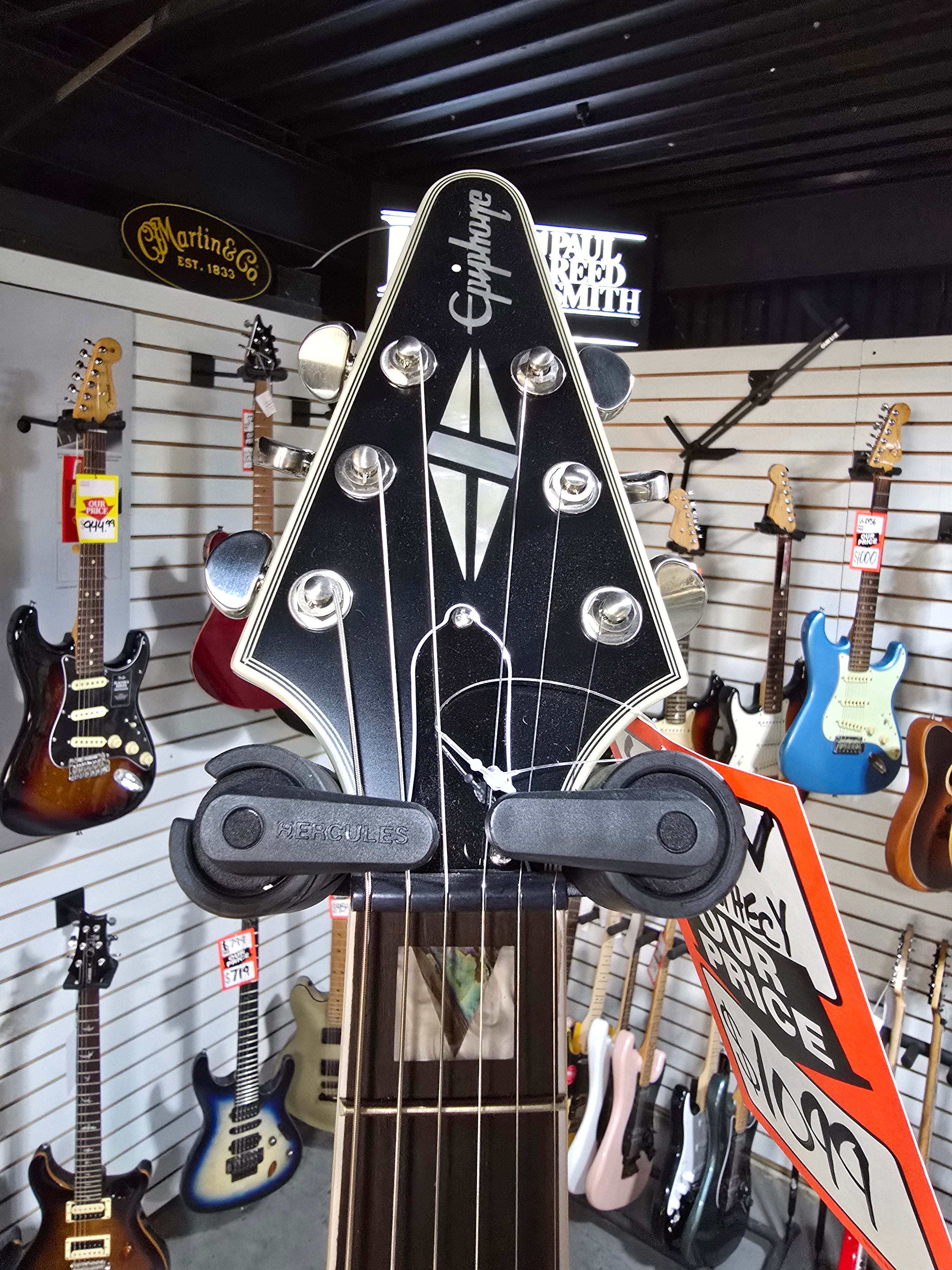 Epiphone Flying V Prophecy Electric Guitar - Aged Jet Black Metallic w/Gig Bag & PLEK*D #418