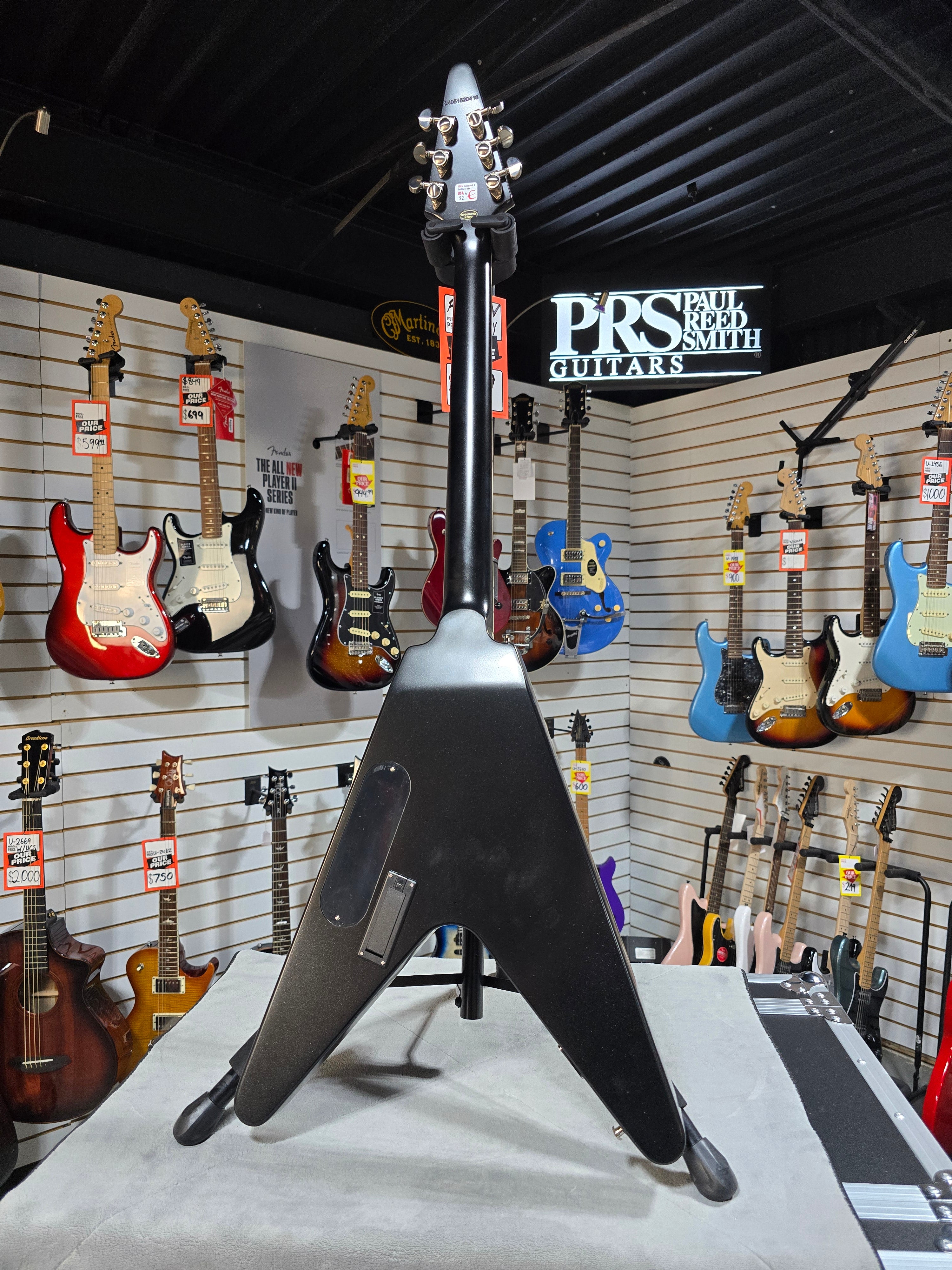Epiphone Flying V Prophecy Electric Guitar - Aged Jet Black Metallic w/Gig Bag & PLEK*D #418