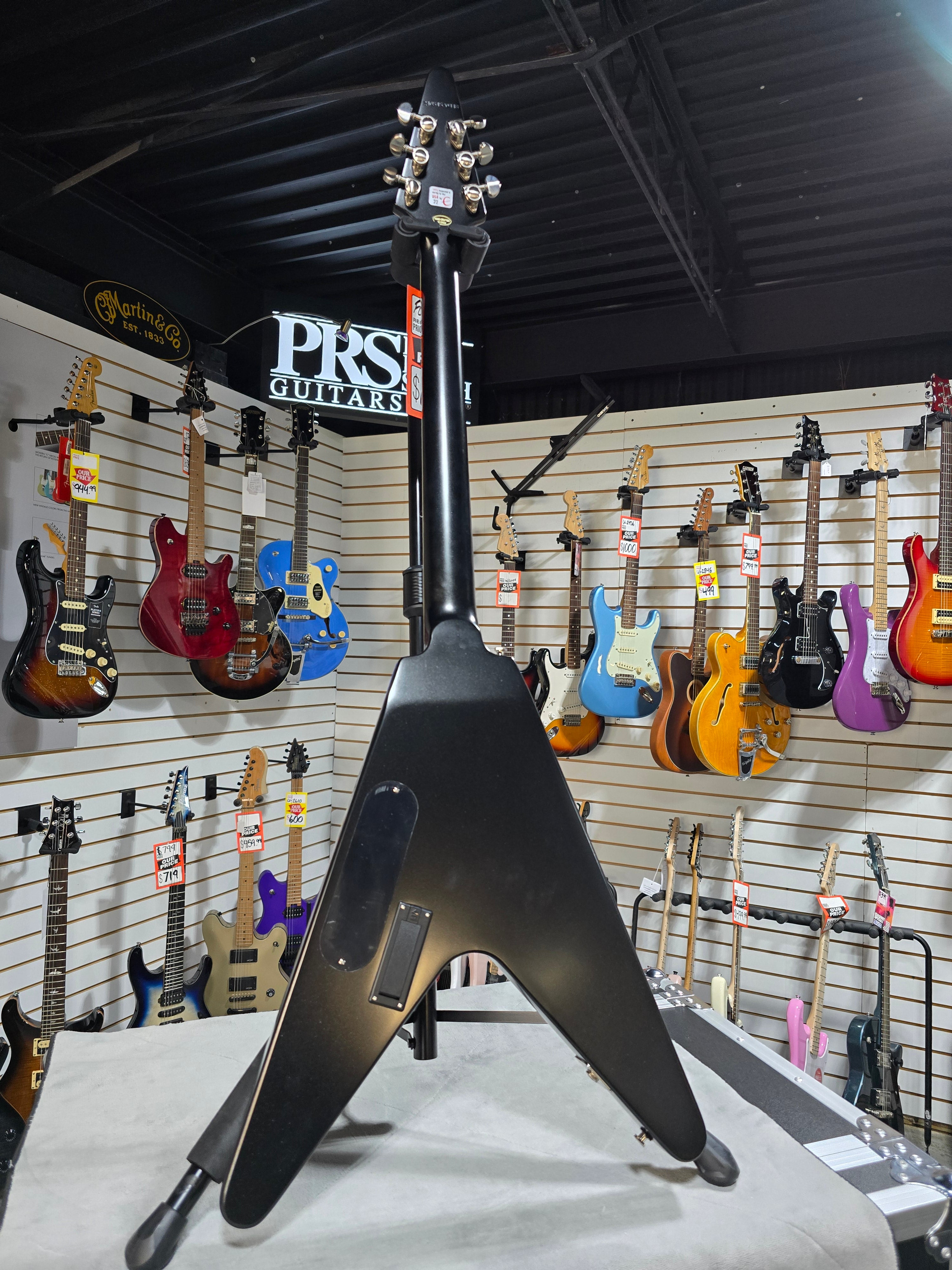 Epiphone Flying V Prophecy Electric Guitar - Aged Jet Black Metallic w/Gig Bag & PLEK*D #418