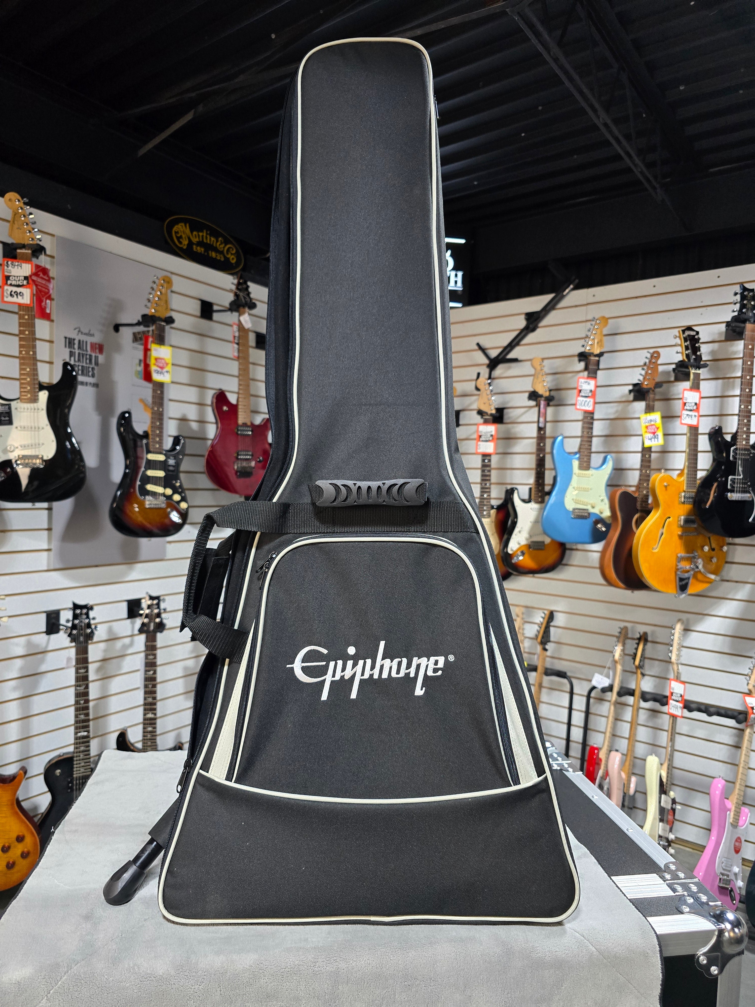 Epiphone Flying V Prophecy Electric Guitar - Aged Jet Black Metallic w/Gig Bag & PLEK*D #418