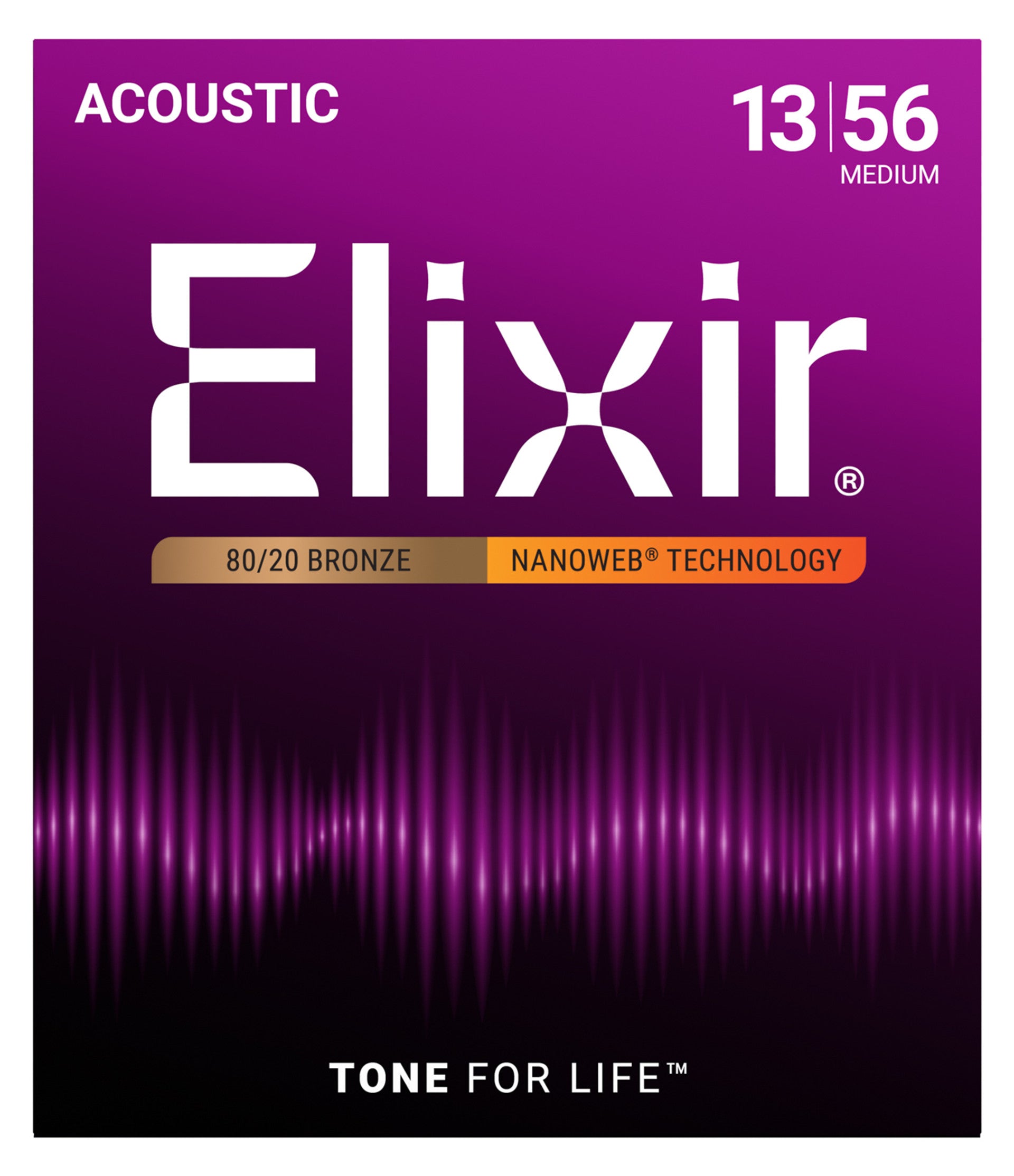 Elixir - 80/20 Bronze Acoustic Guitar Strings with NANOWEB Technology - Medium 13-56
