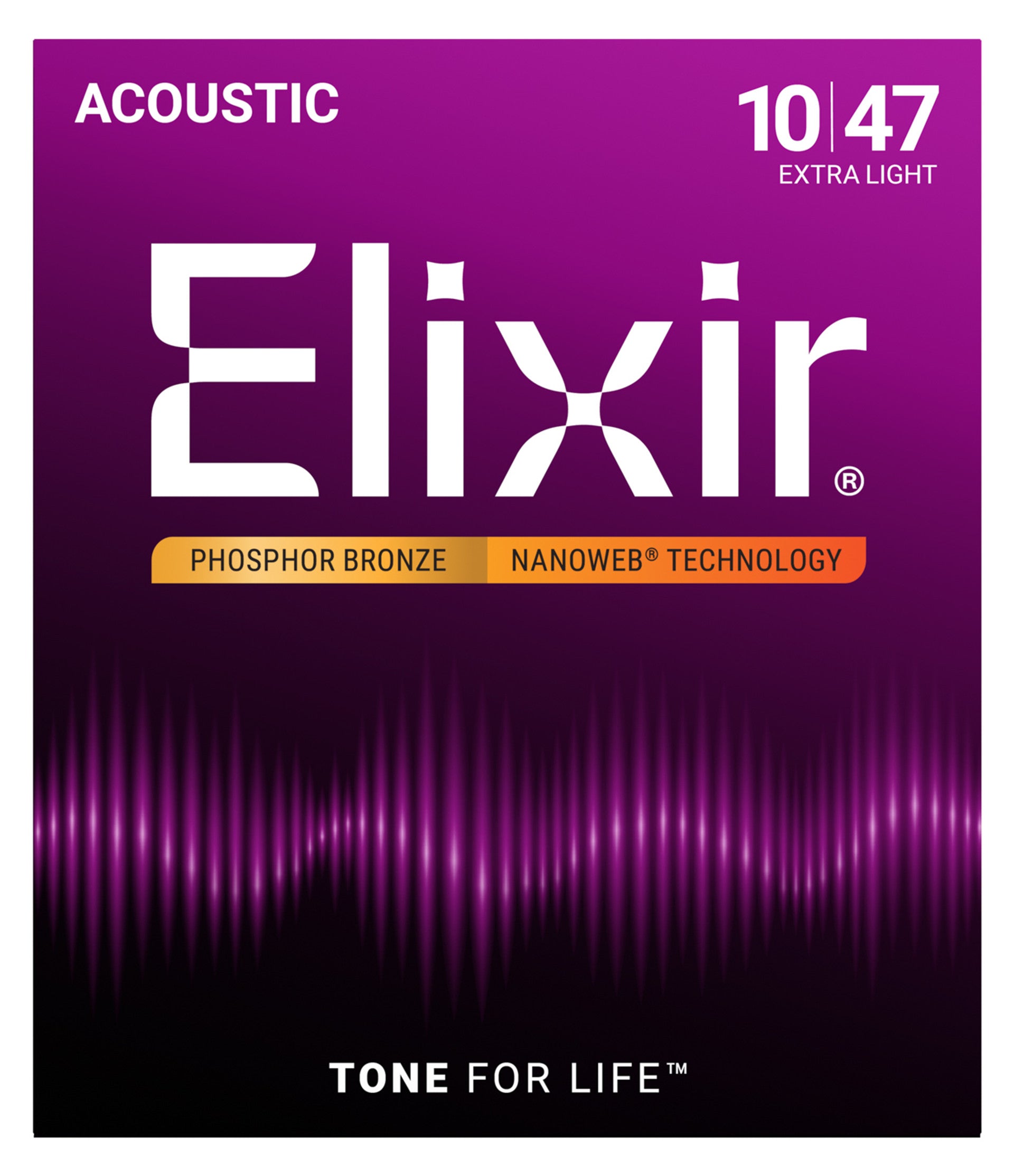 Elixir - Phosphor Bronze Acoustic Guitar Strings with NANOWEB Technology - Extra Light 10-47