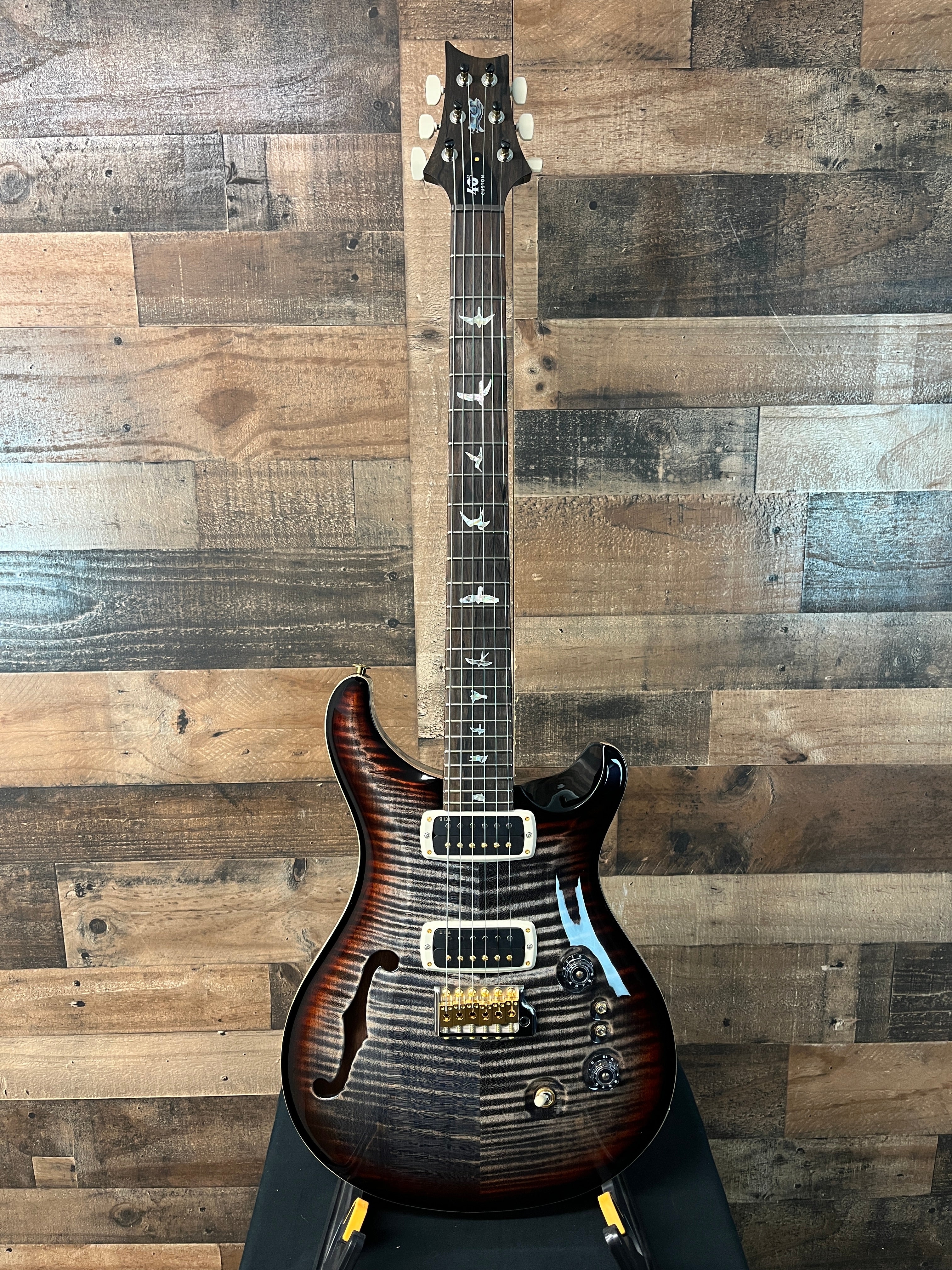 PRS 40th Anniversary Custom 24-08 Semi-Hollow, Charcoal Tri-Color Burst, 10 Top, Hard Case, 065