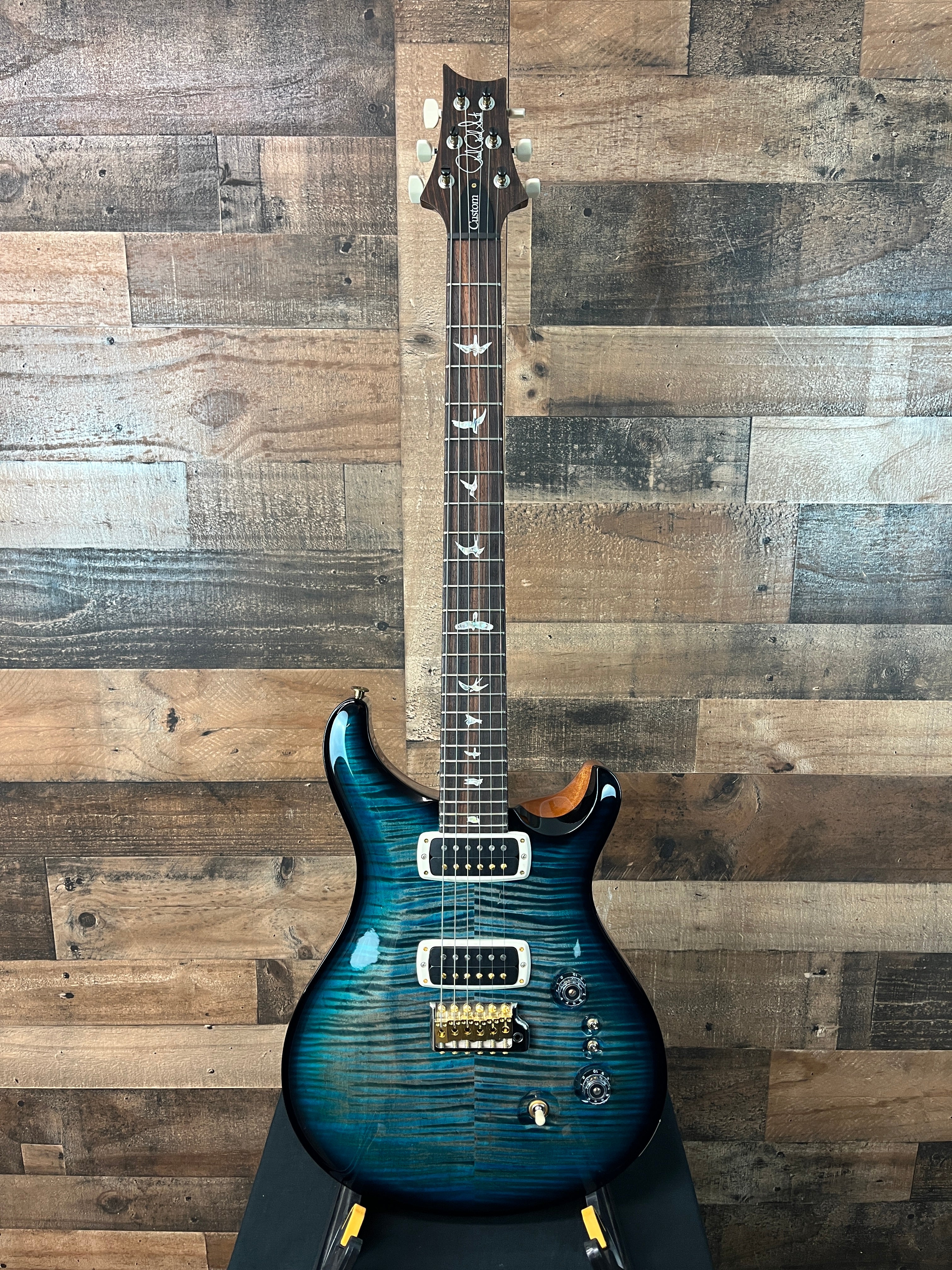 Custom 24-08 Electric Guitar, 10-top, BLEM, Custom Color, Aquableux, Smoke Wrap Burst, Natural Back, Hardcase, 203