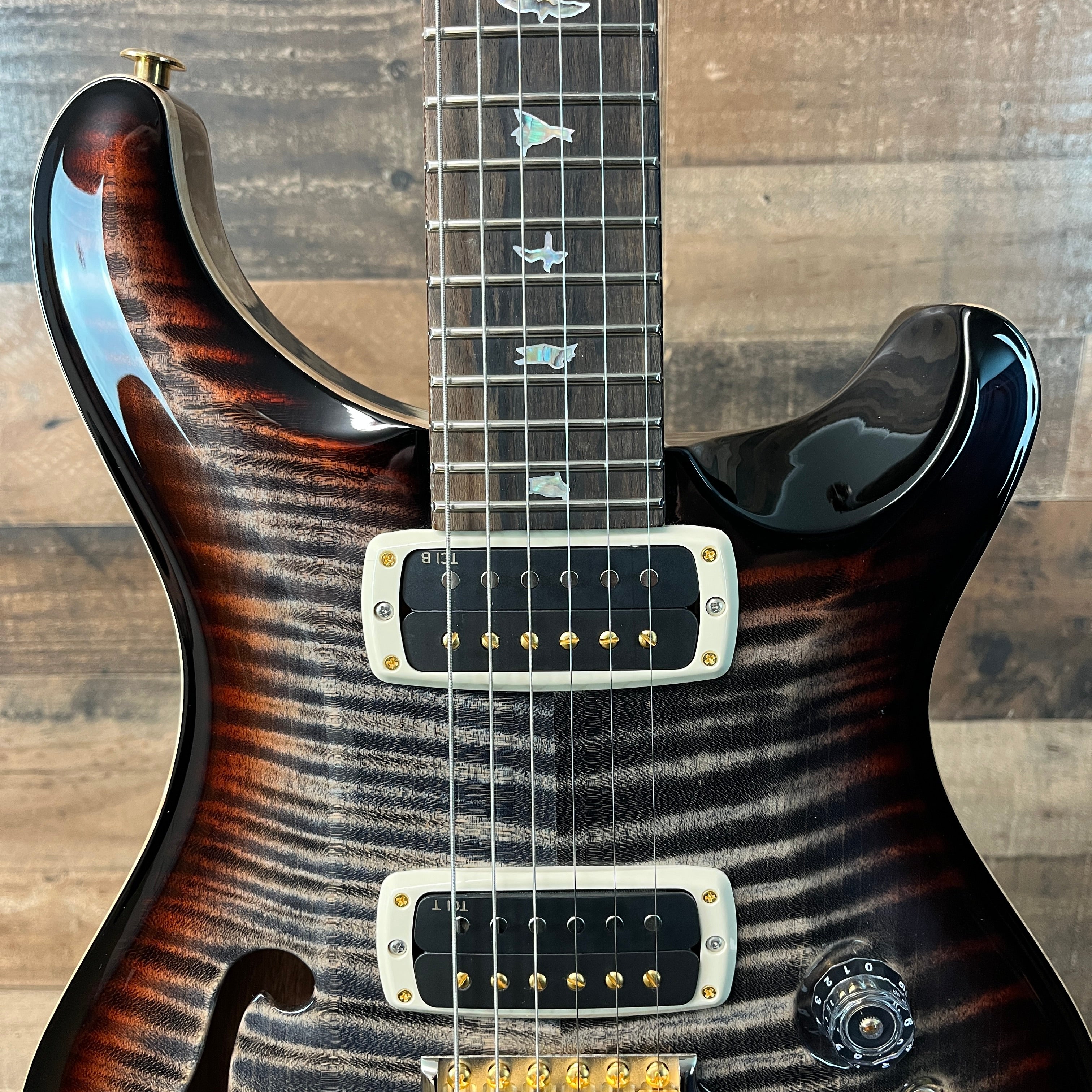 PRS 40th Anniversary Custom 24-08 Semi-Hollow, Charcoal Tri-Color Burst, 10 Top, Hard Case, 065