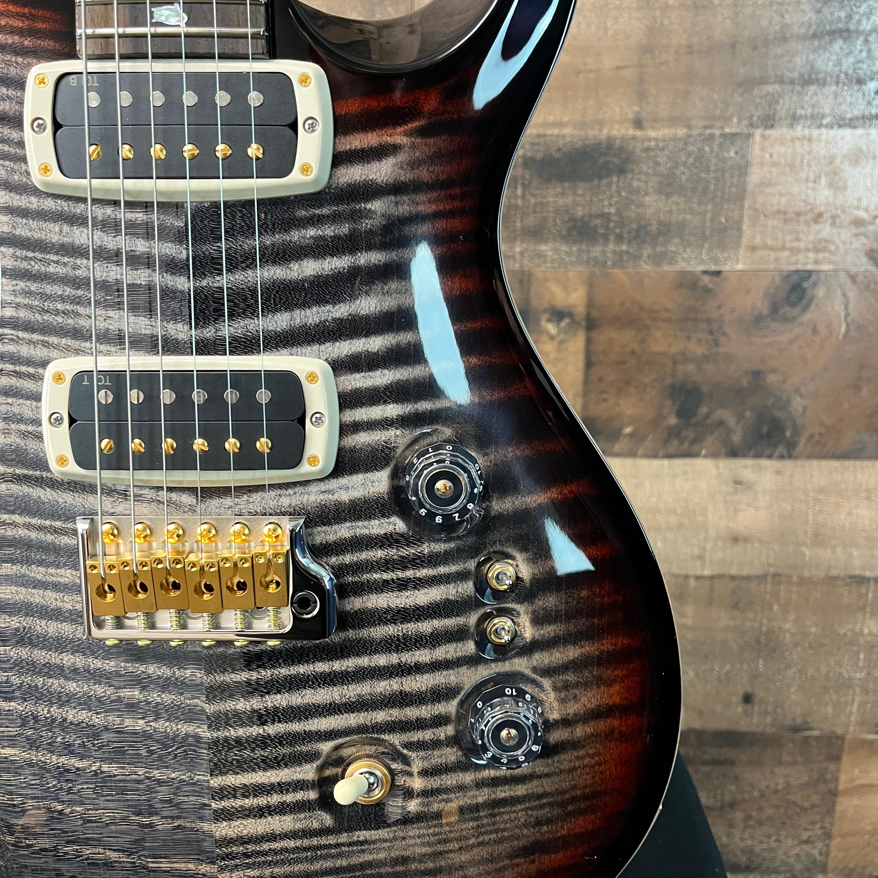 PRS 40th Anniversary Custom 24-08 Semi-Hollow, Charcoal Tri-Color Burst, 10 Top, Hard Case, 065