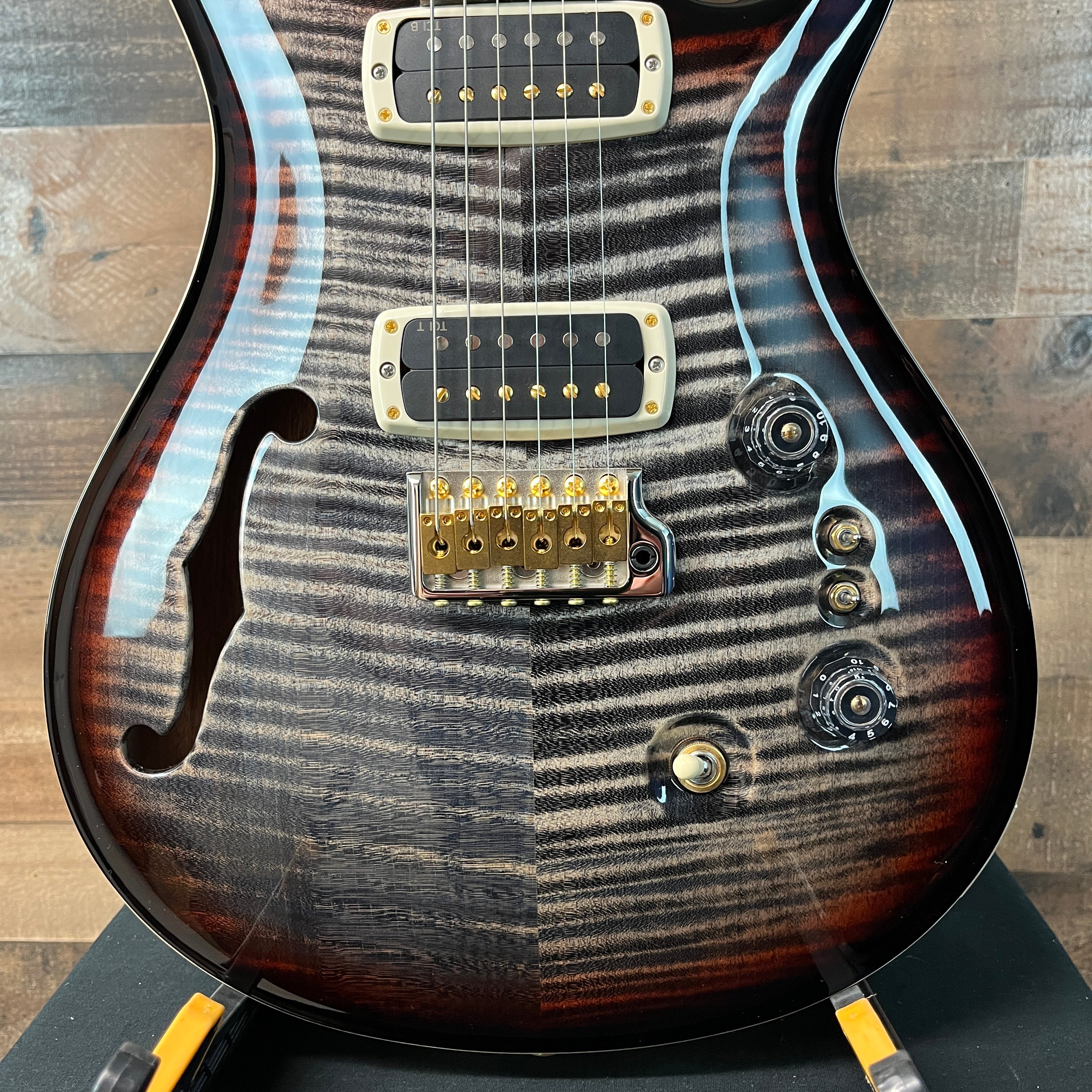 PRS 40th Anniversary Custom 24-08 Semi-Hollow, Charcoal Tri-Color Burst, 10 Top, Hard Case, 065