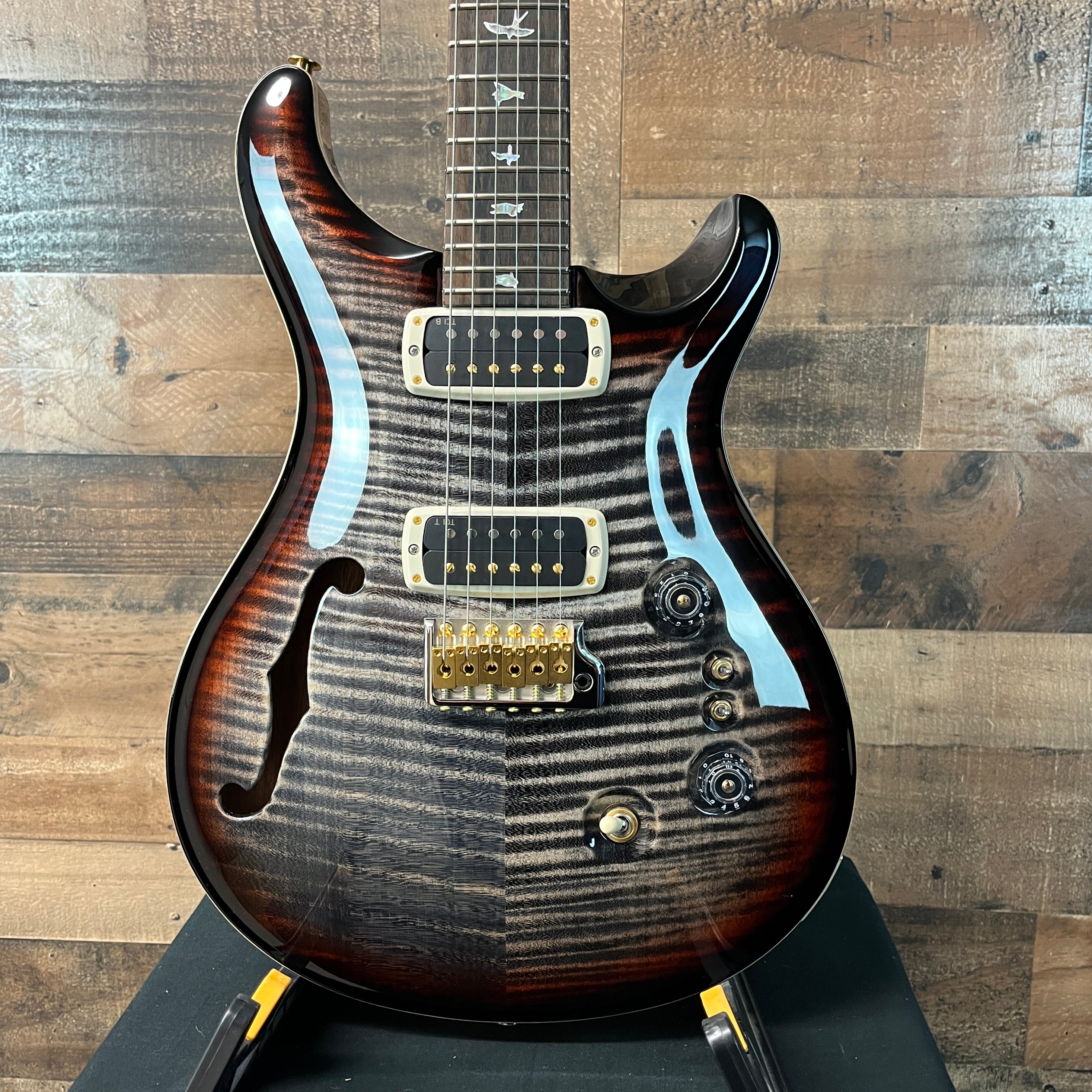 PRS 40th Anniversary Custom 24-08 Semi-Hollow, Charcoal Tri-Color Burst, 10 Top, Hard Case, 065