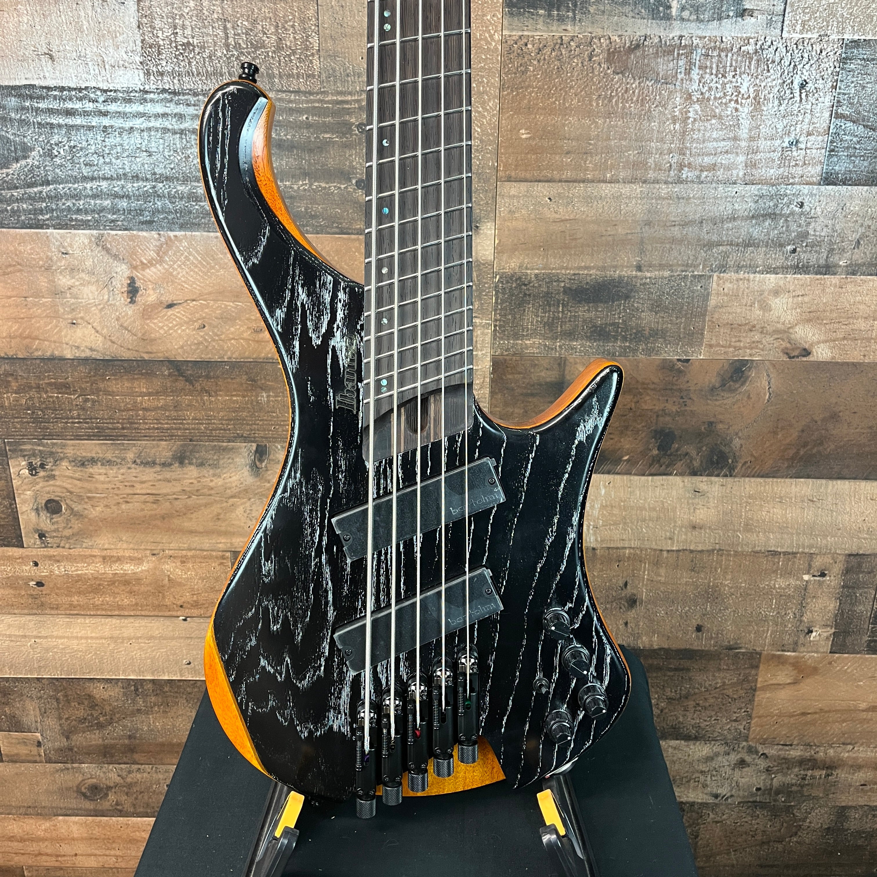 EHB1135MS Bass Workshop 5-string Multi-scale Headless Bass Guitar - Silver Wave Black Low Gloss, Gig Bag, 194