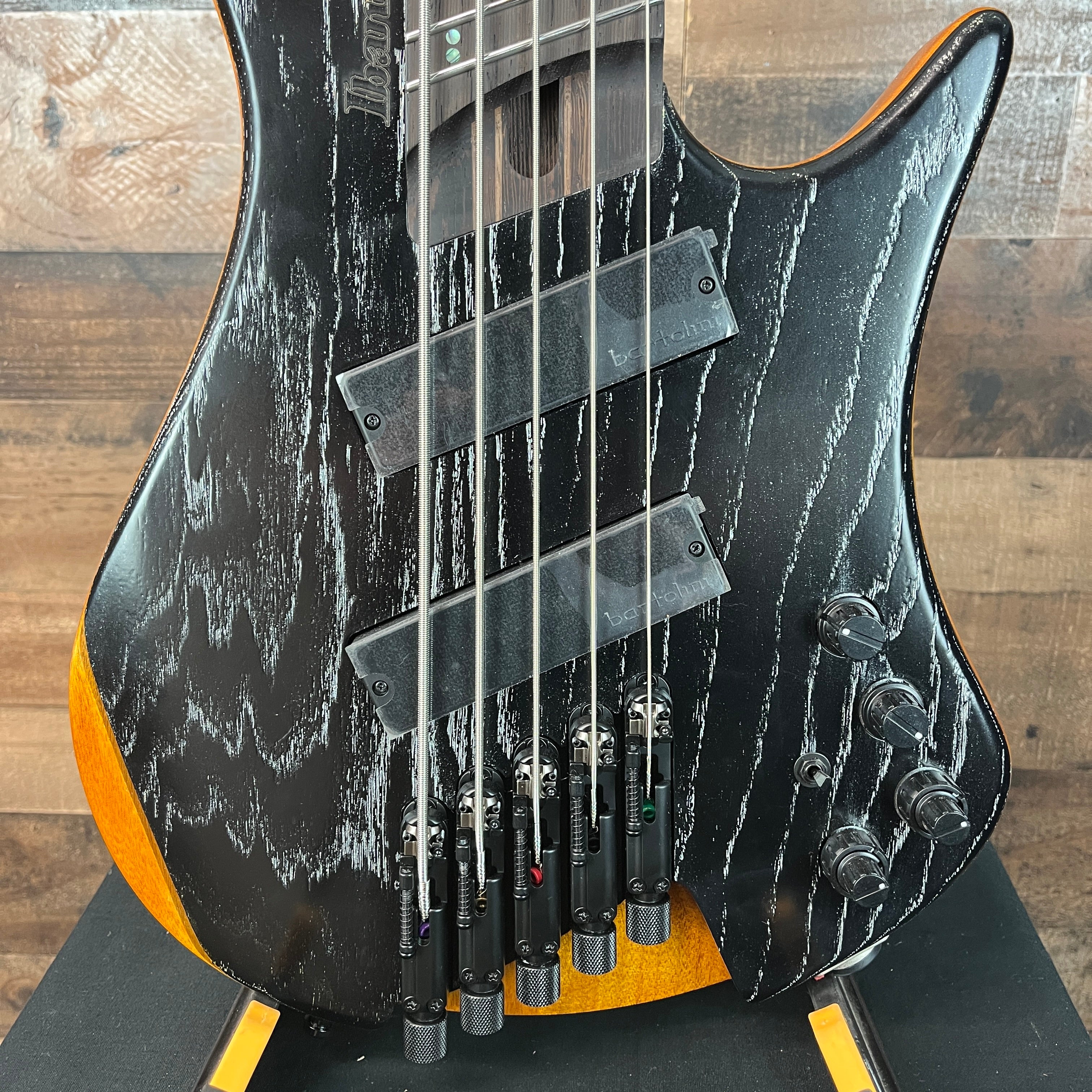 EHB1135MS Bass Workshop 5-string Multi-scale Headless Bass Guitar - Silver Wave Black Low Gloss, Gig Bag, 194