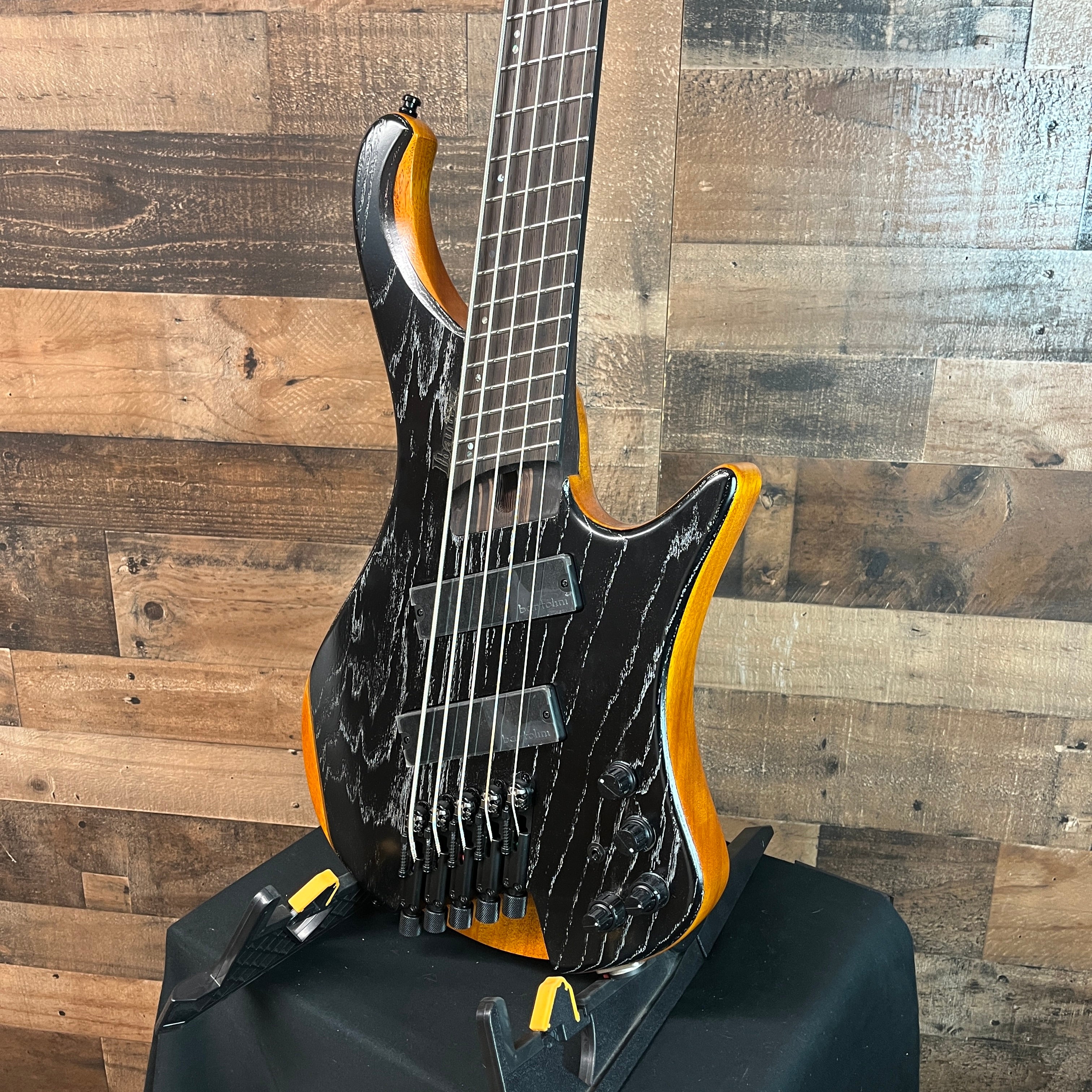 EHB1135MS Bass Workshop 5-string Multi-scale Headless Bass Guitar - Silver Wave Black Low Gloss, Gig Bag, 194