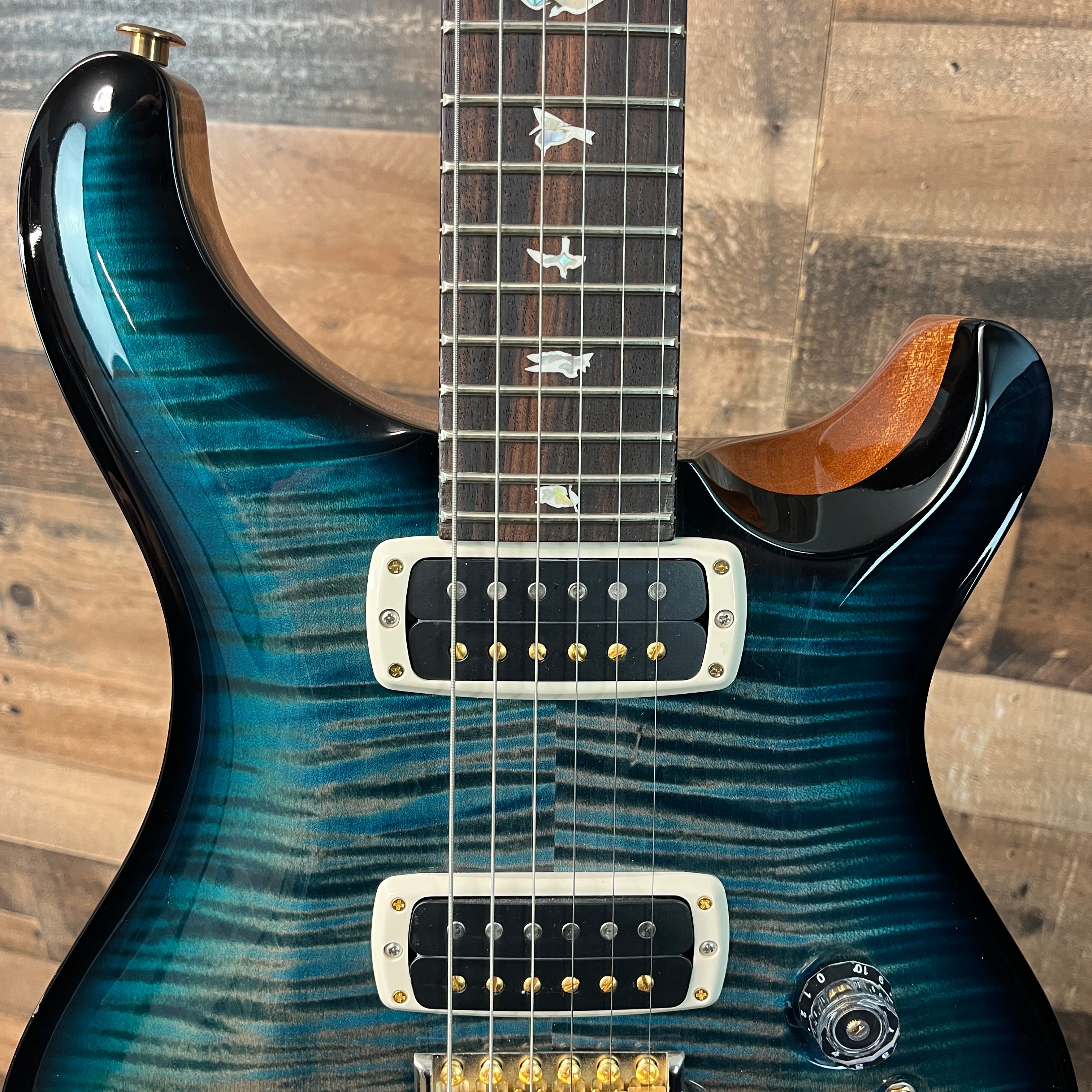 Custom 24-08 Electric Guitar, 10-top, BLEM, Custom Color, Aquableux, Smoke Wrap Burst, Natural Back, Hardcase, 203