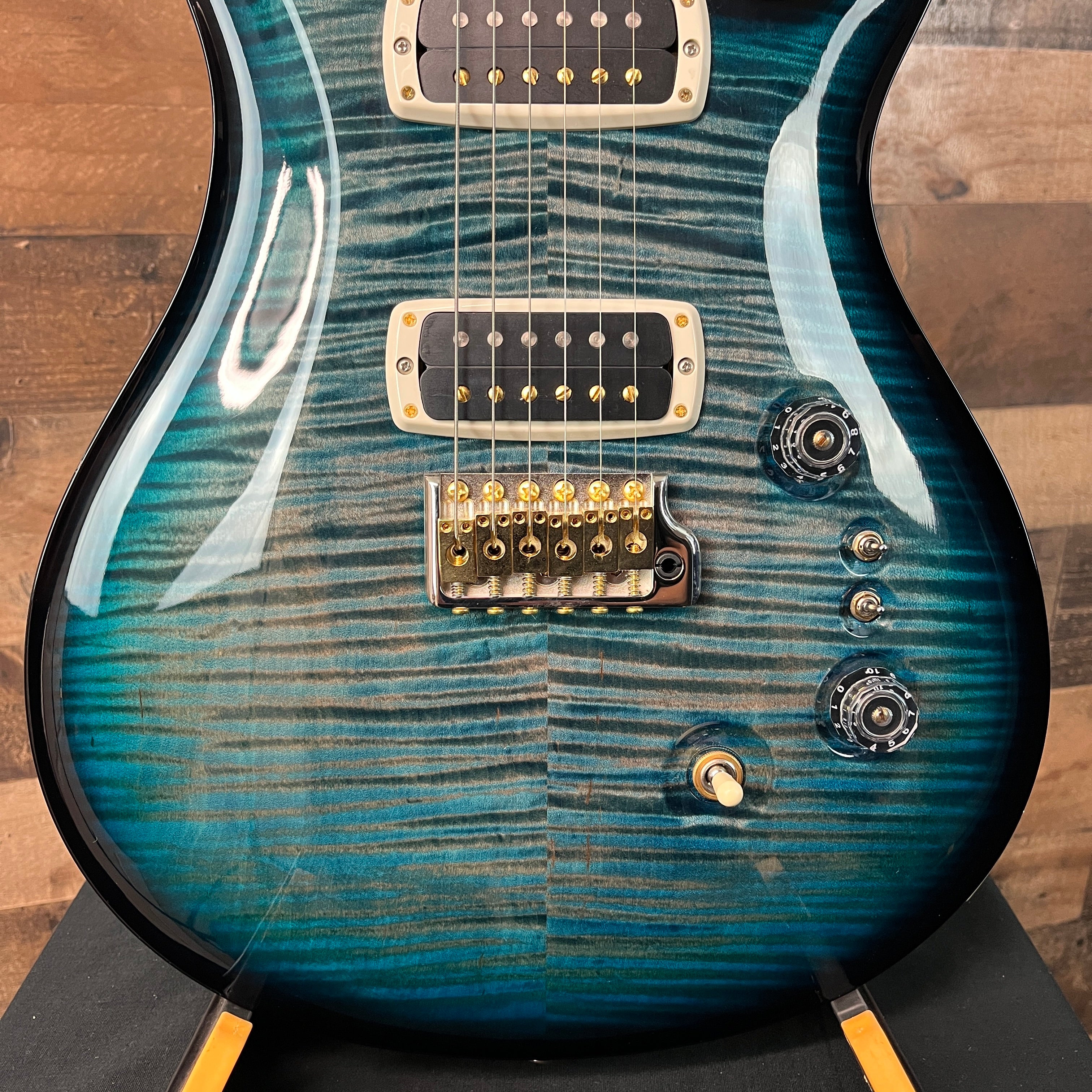 Custom 24-08 Electric Guitar, 10-top, BLEM, Custom Color, Aquableux, Smoke Wrap Burst, Natural Back, Hardcase, 203