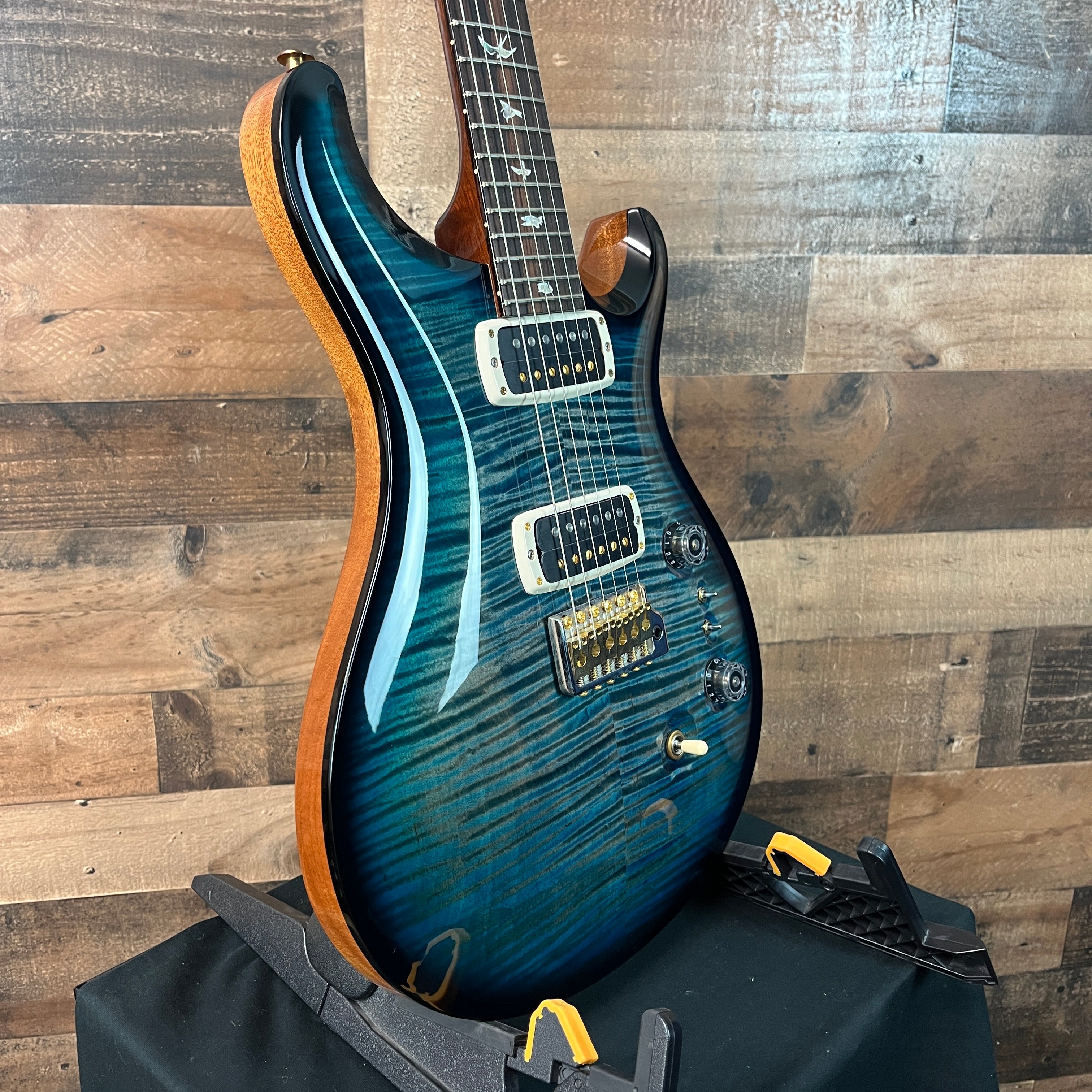 Custom 24-08 Electric Guitar, 10-top, BLEM, Custom Color, Aquableux, Smoke Wrap Burst, Natural Back, Hardcase, 203