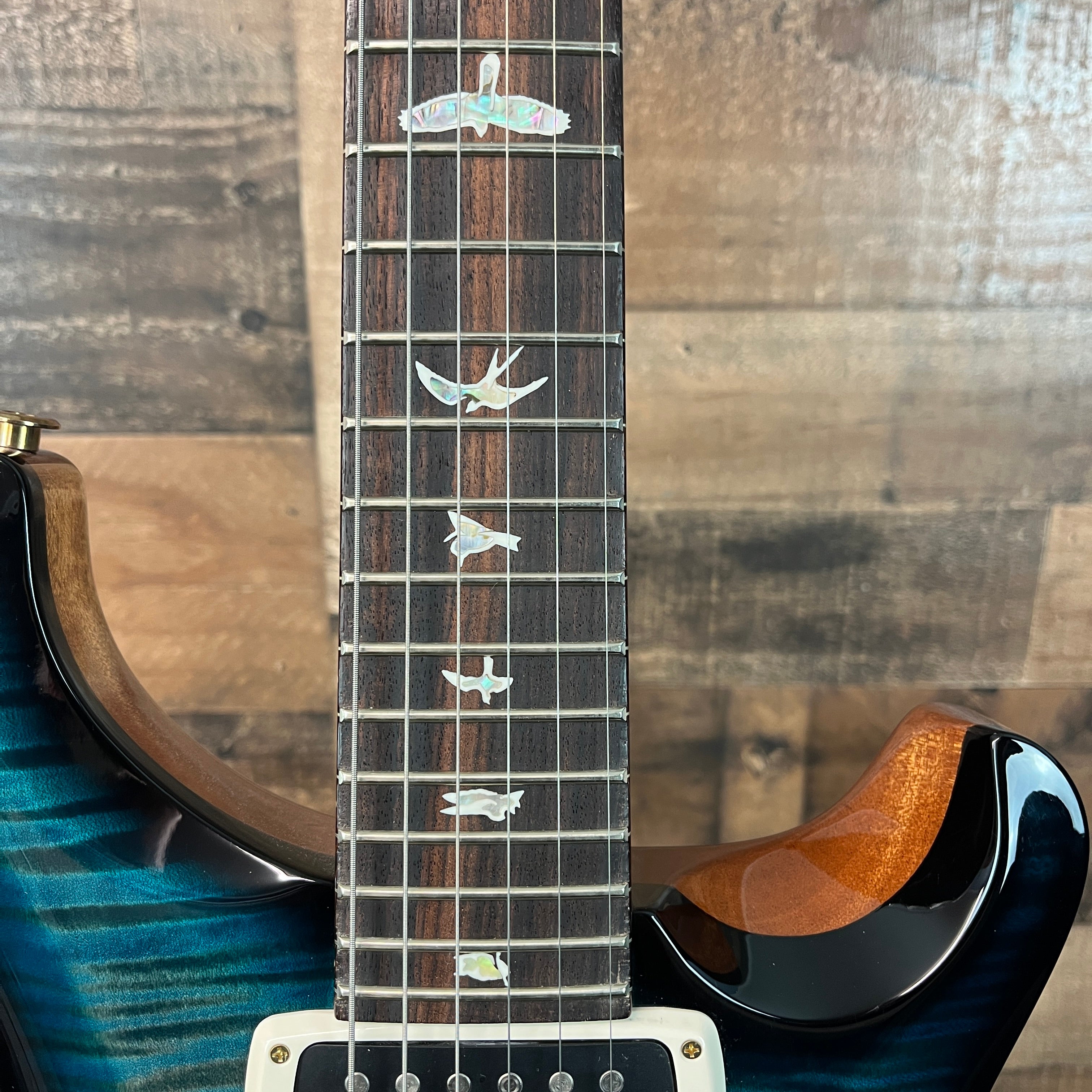 Custom 24-08 Electric Guitar, 10-top, BLEM, Custom Color, Aquableux, Smoke Wrap Burst, Natural Back, Hardcase, 203