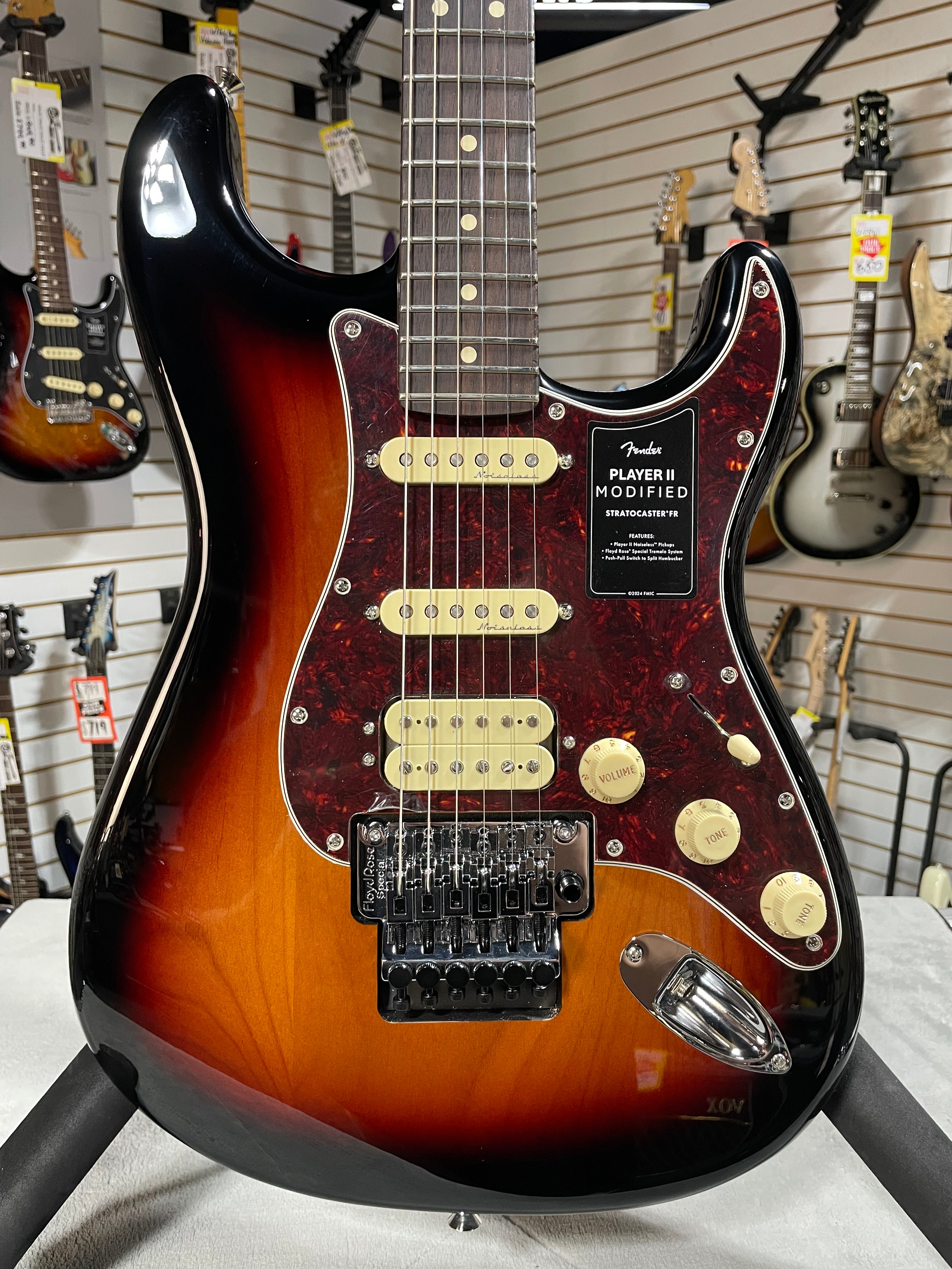 Player II Modified Stratocaster HSS Floyd Rose Electric Guitar - 3-tone Sunburst, Rosewood Fingerboard #728 GET PLEK'D!