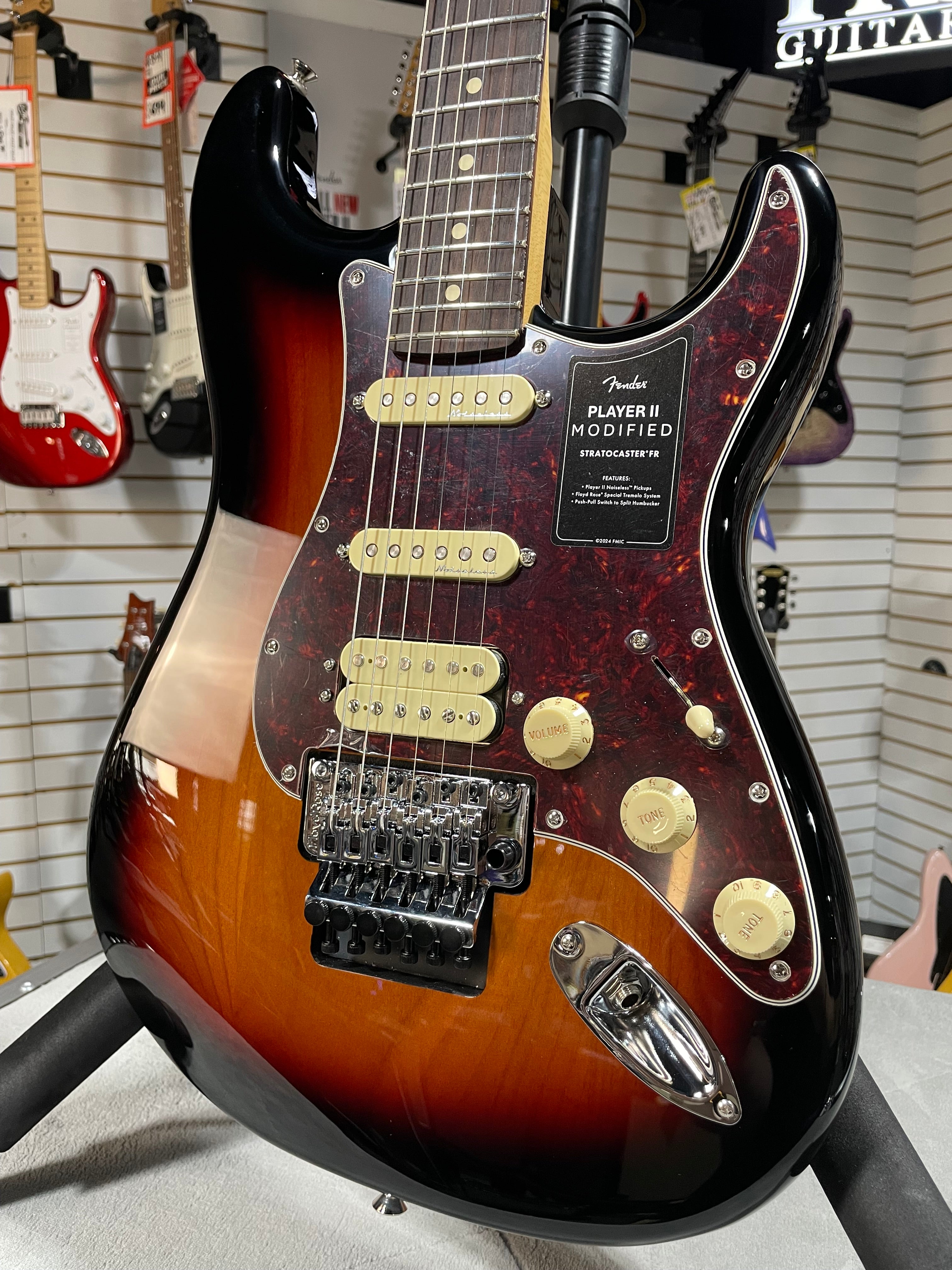 Player II Modified Stratocaster HSS Floyd Rose Electric Guitar - 3-tone Sunburst, Rosewood Fingerboard #728 GET PLEK'D!
