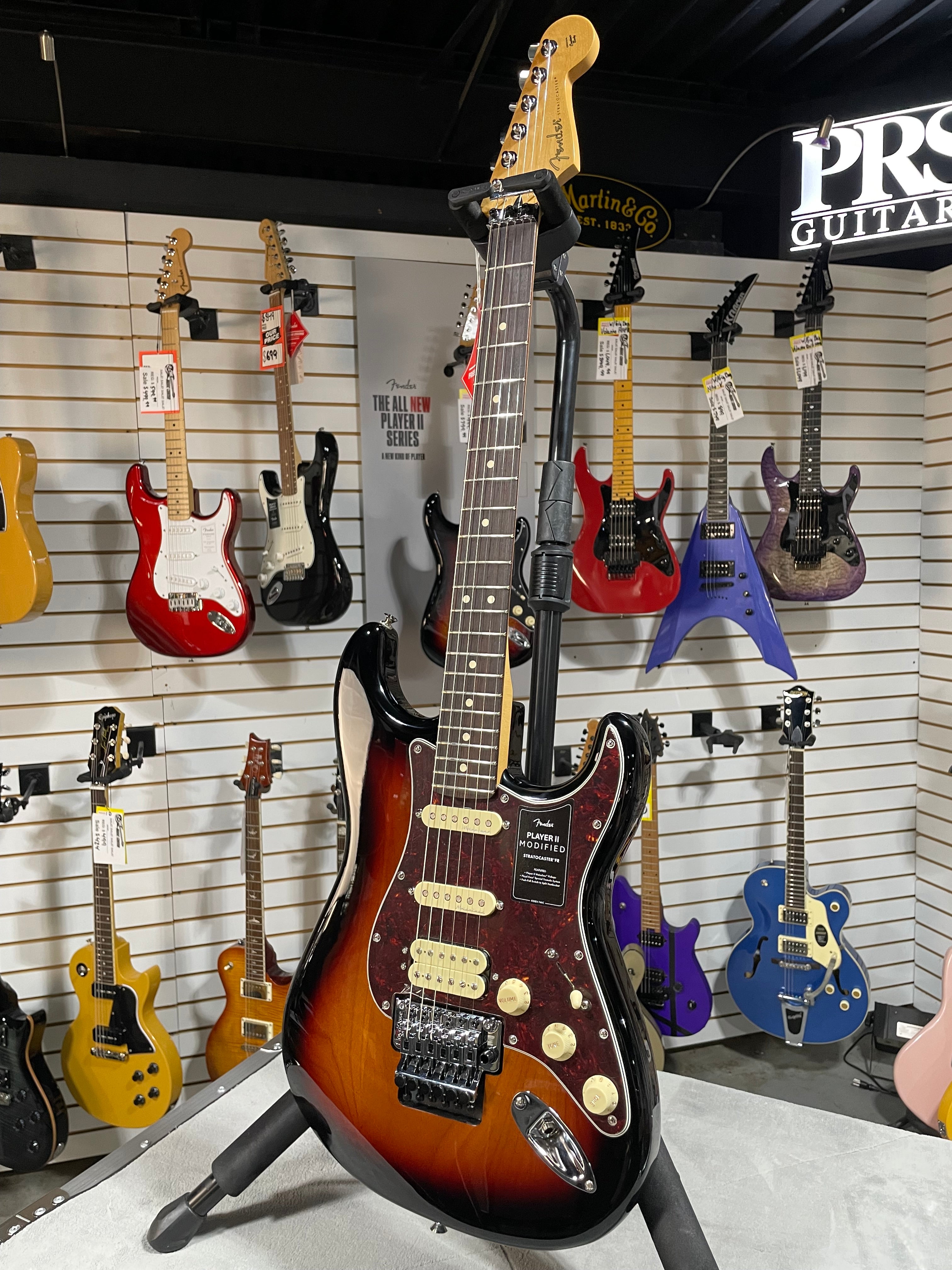 Player II Modified Stratocaster HSS Floyd Rose Electric Guitar - 3-tone Sunburst, Rosewood Fingerboard #728 GET PLEK'D!