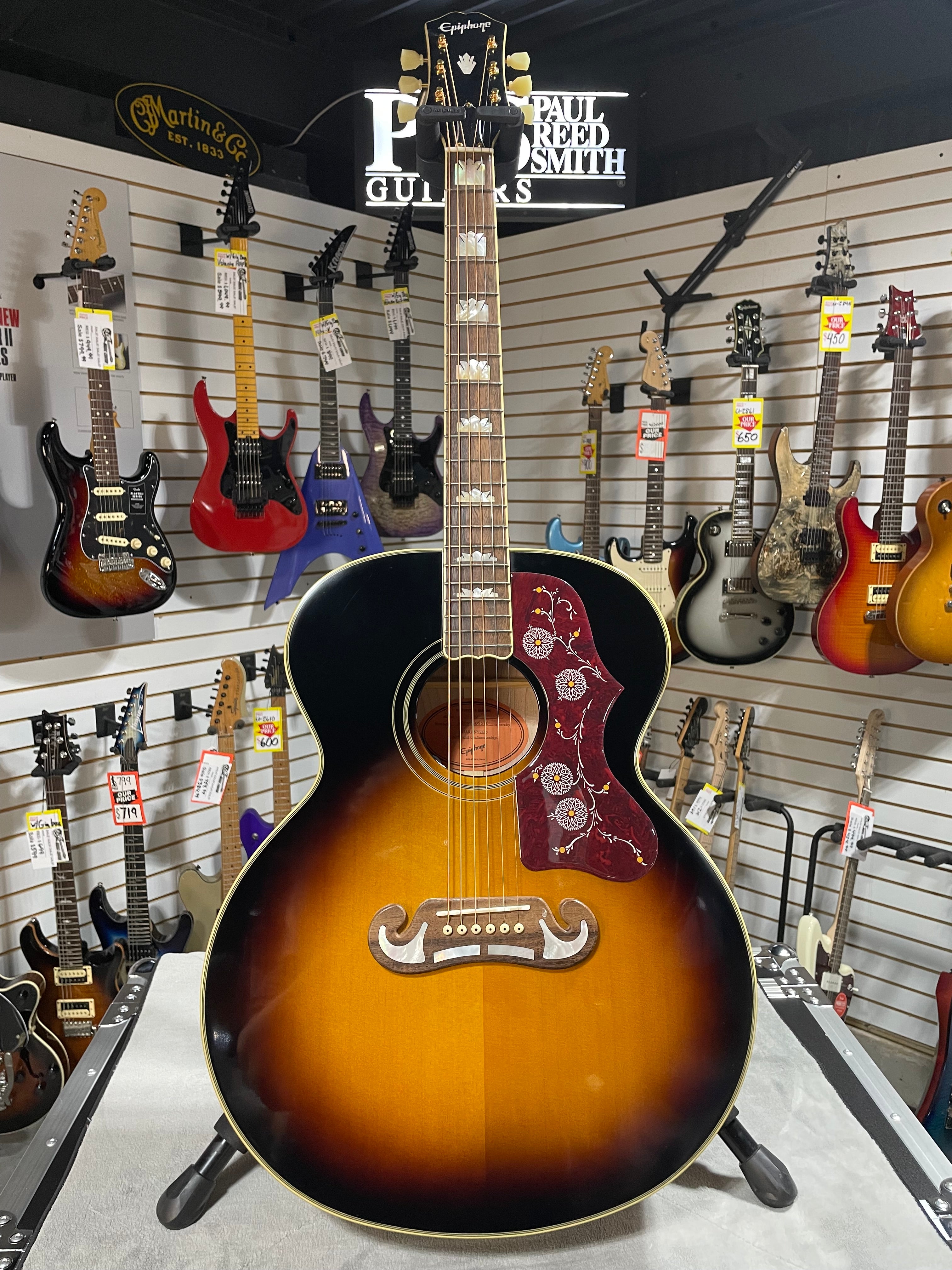Epiphone J-200 Acoustic Guitar - Aged Vintage Sunburst Gloss w/OHSC & PLEK*D #570