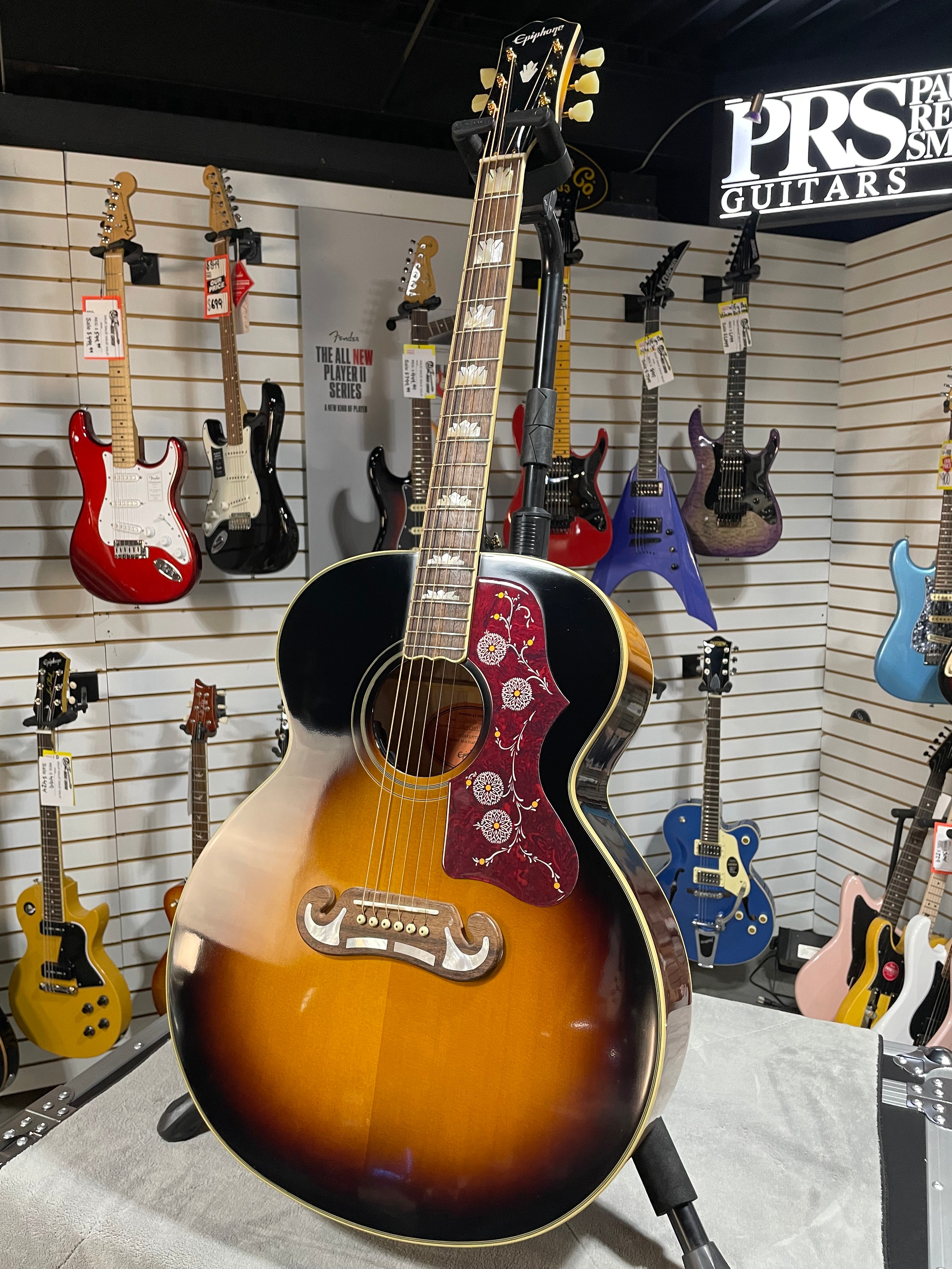 Epiphone J-200 Acoustic Guitar - Aged Vintage Sunburst Gloss w/OHSC & PLEK*D #570