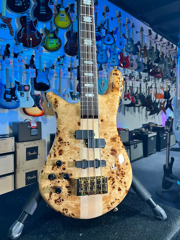 Spector Euro 4 LX Left Handed Bass Guitar - Poplar Burl Natural Gloss, Lefty, w Spector Bag, Get Plek'd Free! 313