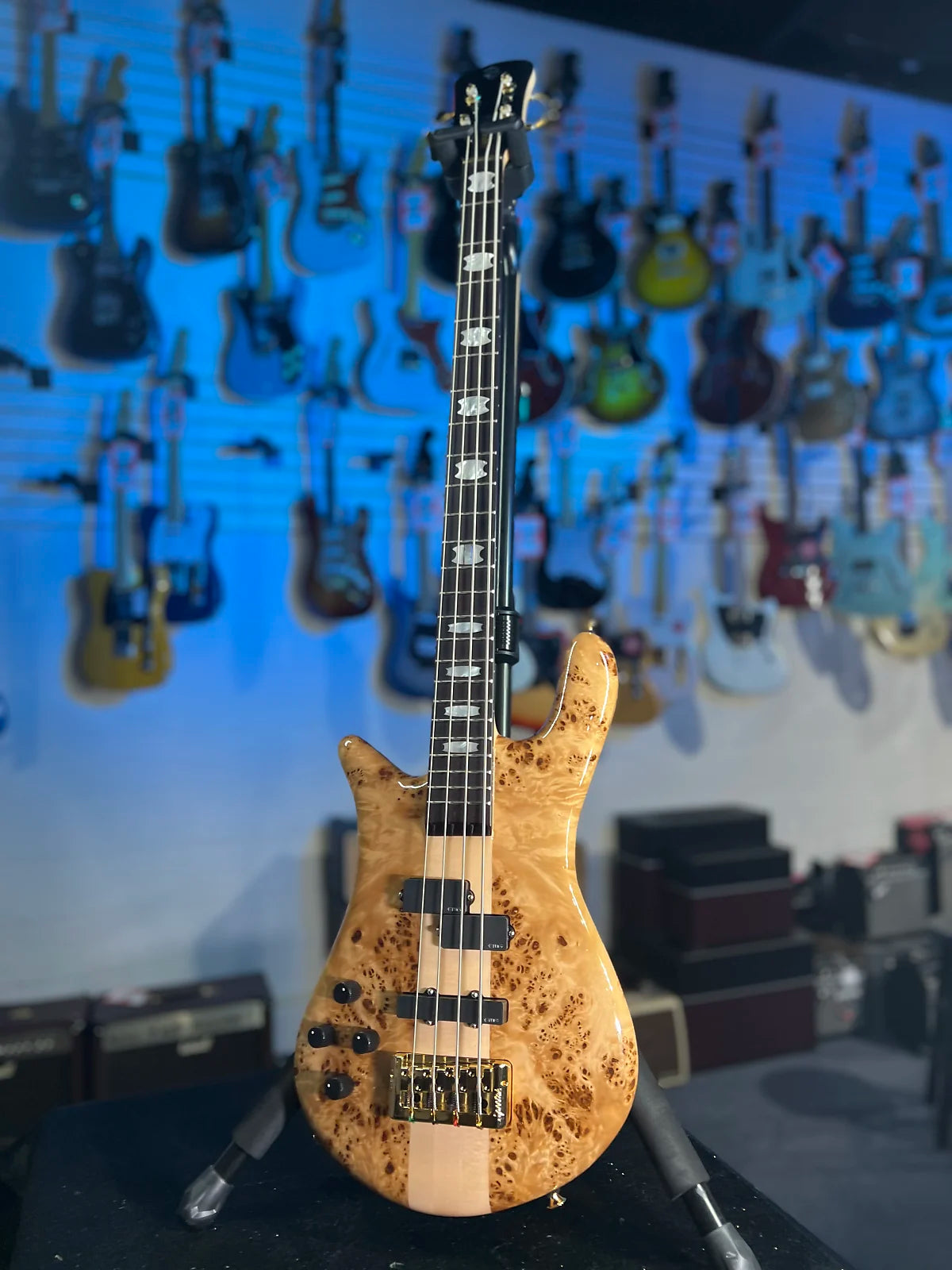 Spector Euro 4 LX Left Handed Bass Guitar - Poplar Burl Natural Gloss, Lefty, w Spector Bag, Get Plek'd Free! 314