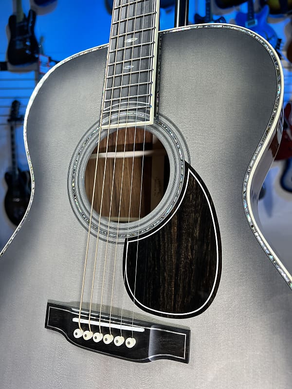 Martin OM-45 John Mayer Platinum Anniversary Acoustic Guitar - Platinum Gray Burst Top with Platinum Gray Toner Back & Sides, Martin Case, Limited Edition, 294