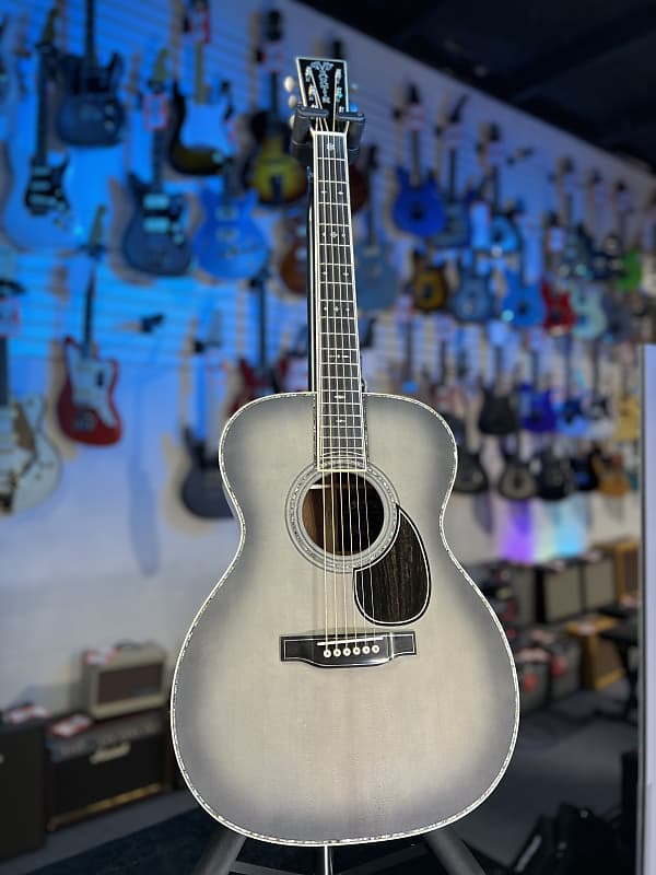 Martin OM-45 John Mayer Platinum Anniversary Acoustic Guitar - Platinum Gray Burst Top with Platinum Gray Toner Back & Sides, Martin Case, Limited Edition, 294