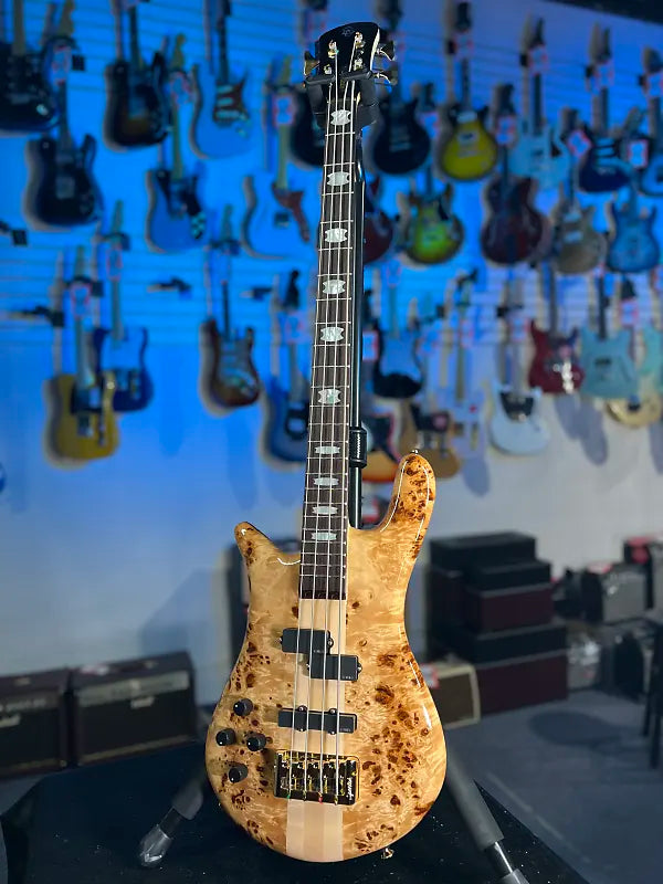 Spector Euro 4 LX Left Handed Bass Guitar - Poplar Burl Natural Gloss, Lefty, w Spector Bag, Get Plek'd Free! 313