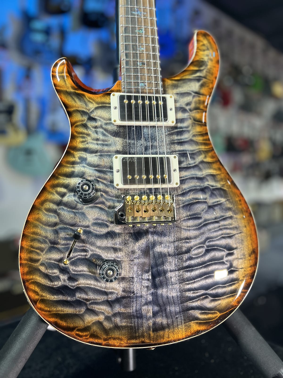 PRS Wood Library Custom 24 Left Handed 2024 - Burnt Maple Leaf, Ziricote Fingerboard, Signature Dealer, 994, Free Plek!