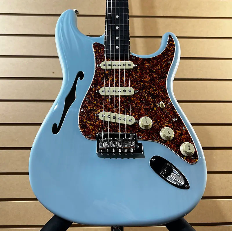American Professional II Thinline Stratocaster Electric Guitar - Transparent Daphne Blue #035