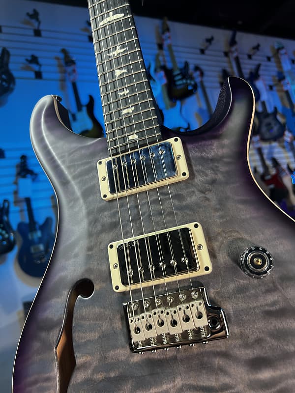 PRS CE 24 Semi-Hollow Electric Guitar - Satin Faded Gray Black Purple Burst w/ Purple Back, Ebony, 57/08 251 GET PLEK'D!