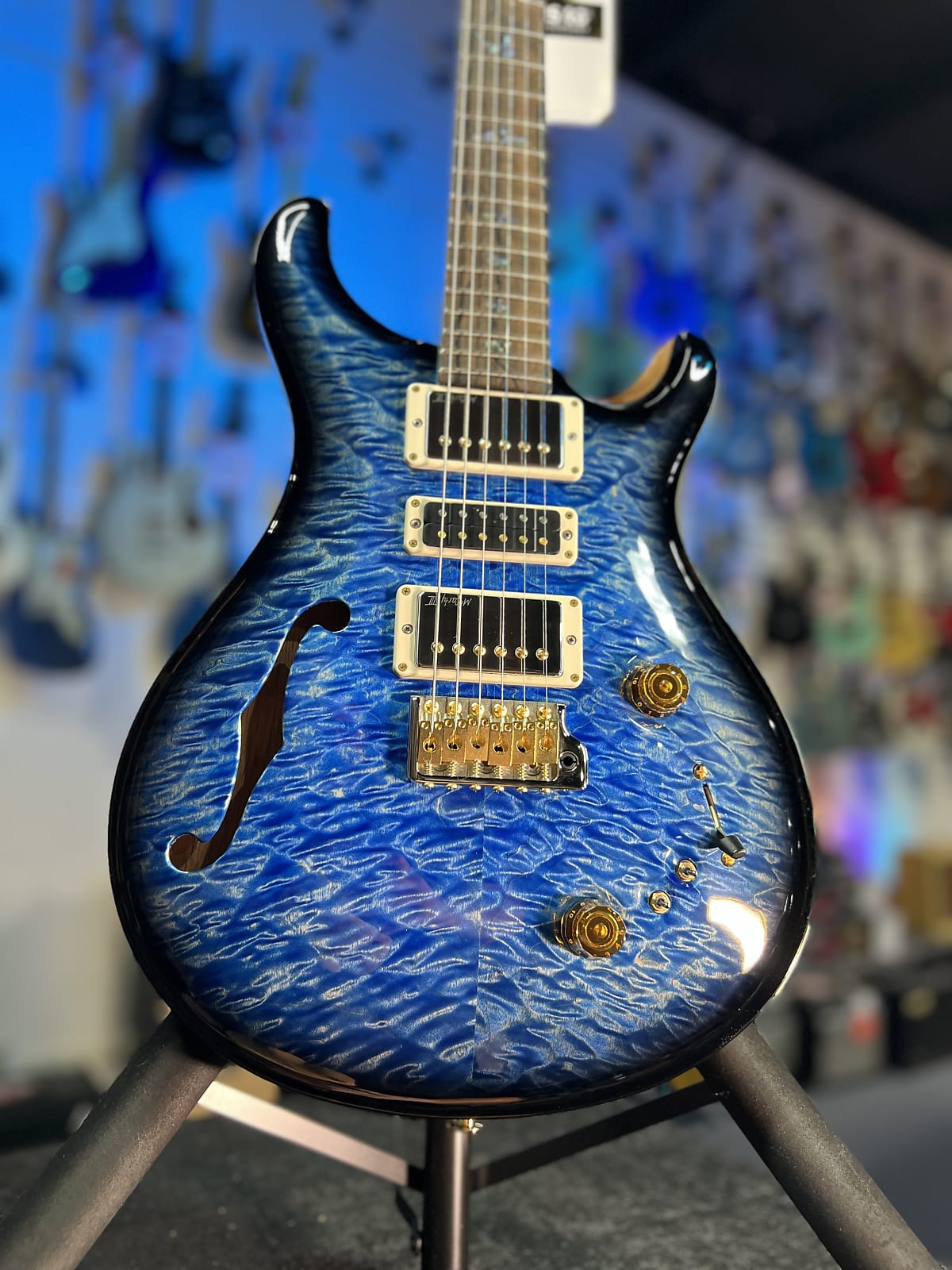 PRS 2025 Wood Library Special 22 Semi Hollow, Custom - Quilt River Blue Smokeburst, Paisley Case, Signature Dealer 554