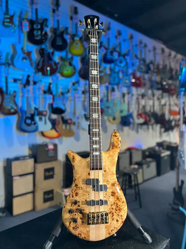 Spector Euro 4 LX Left Handed Bass Guitar - Poplar Burl Natural Gloss, Lefty, w Spector Bag, Get Plek'd Free! 313