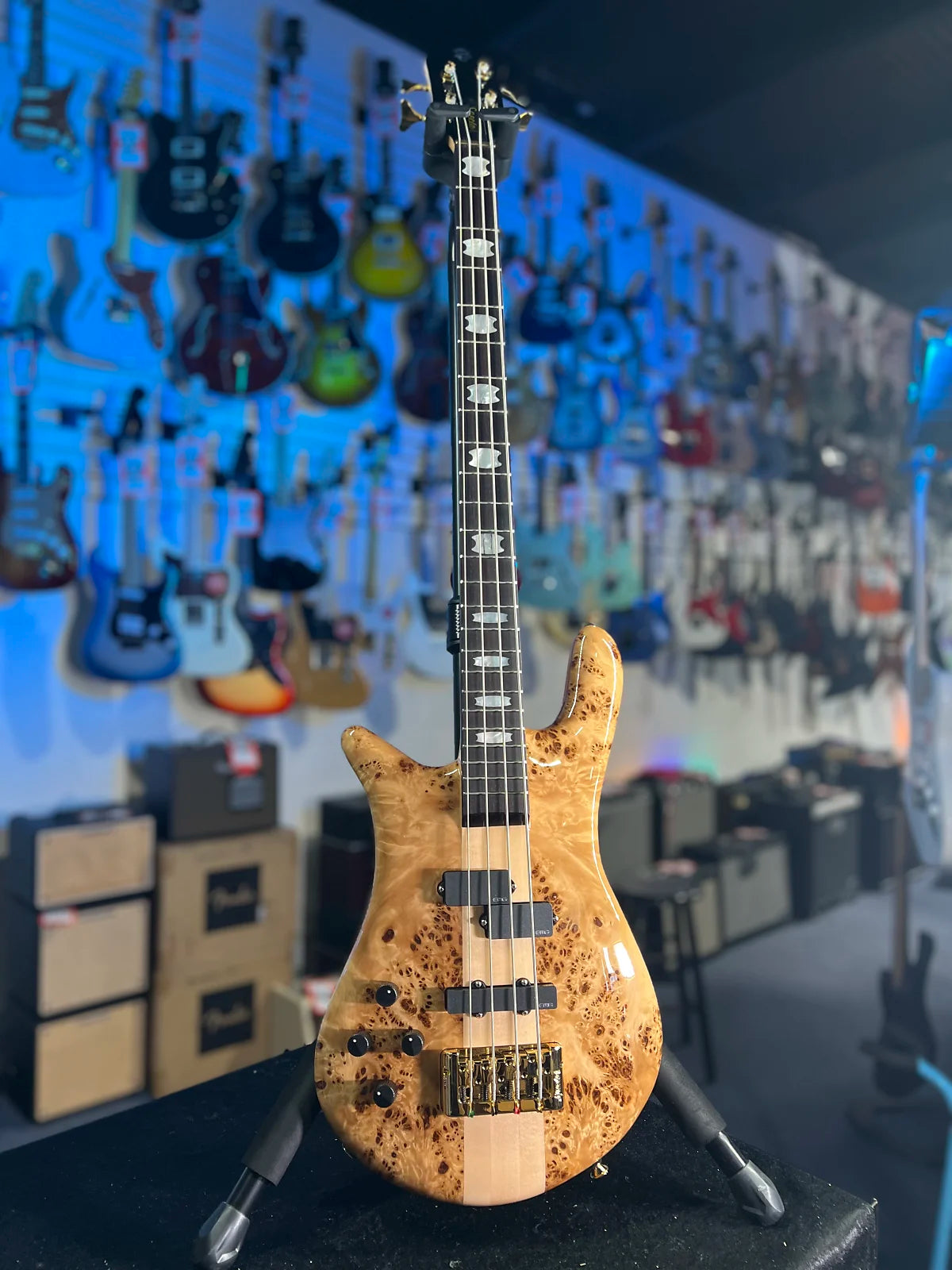 Spector Euro 4 LX Left Handed Bass Guitar - Poplar Burl Natural Gloss, Lefty, w Spector Bag, Get Plek'd Free! 314