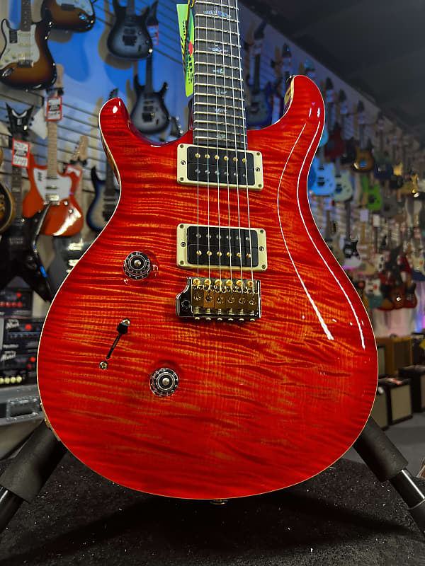 PRS Wood Library Custom 24 Lefty, One Piece Top, 10-Top Orange w Red Back, PRS Case Get Plekd 091