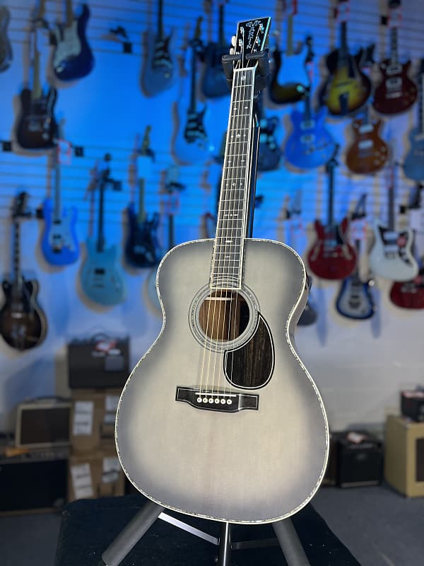 Martin OM-45 John Mayer Platinum Anniversary Acoustic Guitar - Platinum Gray Burst Top with Platinum Gray Toner Back & Sides, Martin Case, Limited Edition, 294