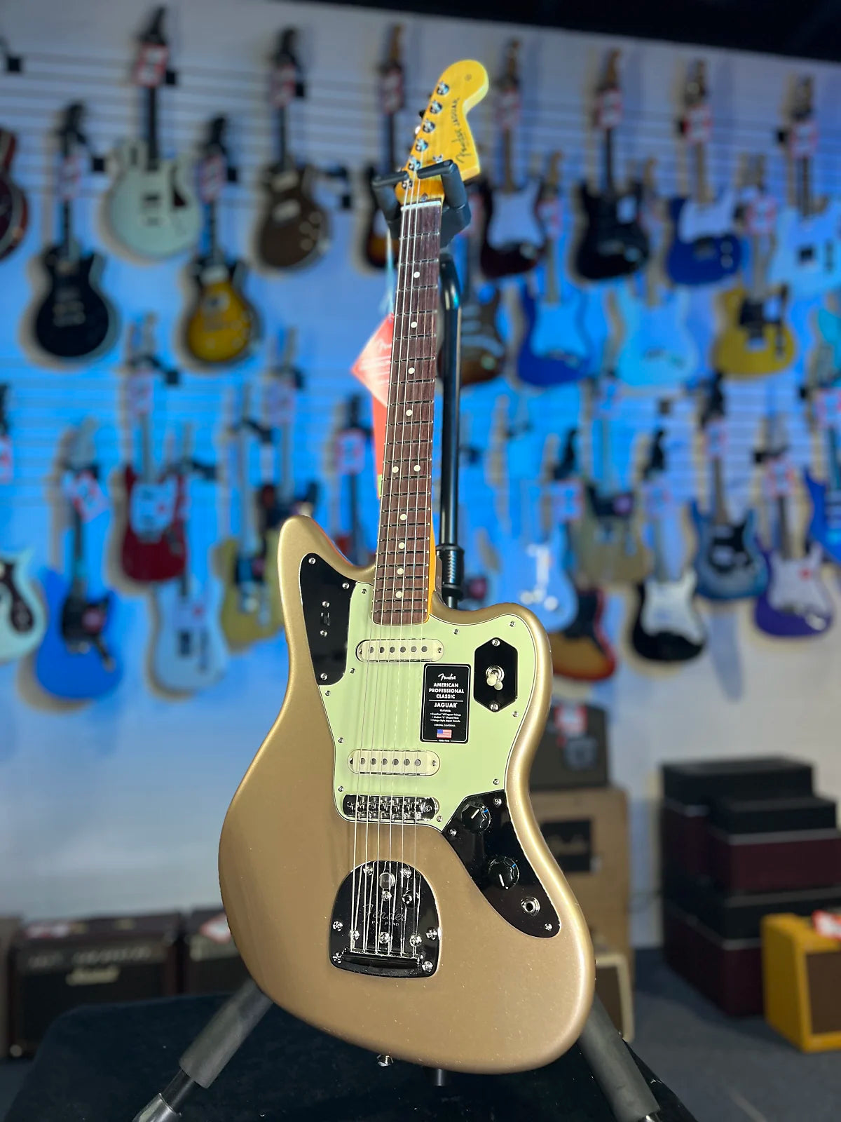 Fender American Professional Classic Jaguar Electric Guitar - Faded Firemist Gold w Gig Bag, Get Plek'd Free! 775