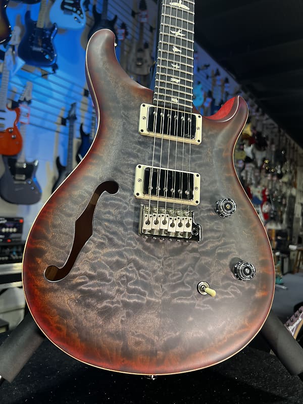PRS CE 24 Semi-Hollow Electric Guitar - Satin Faded Gray Black Cherry Burst w/ Cherry Red Back, Ebony, 57/08 266 GET PLEK'D