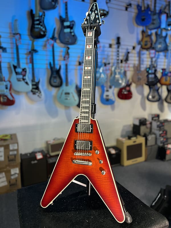 Epiphone Flying V Prophecy Electric Guitar - Aged Bengal Tiger Burst Auth Deal Free Ship! 319 GET PLEK’D!