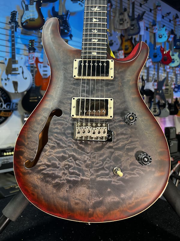 PRS CE 24 Semi-Hollow Electric Guitar - Satin Faded Gray Black Cherry Burst w/ Cherry Red Back, Ebony, 57/08 266 GET PLEK'D