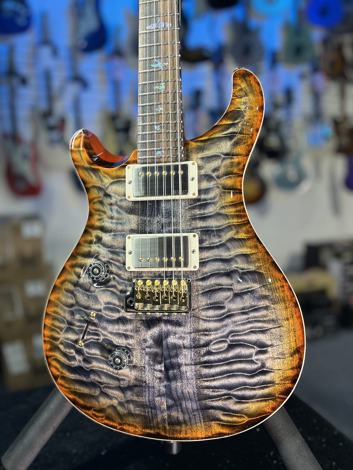 PRS Wood Library Custom 24 Left Handed 2024 - Burnt Maple Leaf, Ziricote Fingerboard, Signature Dealer, 994, Free Plek!