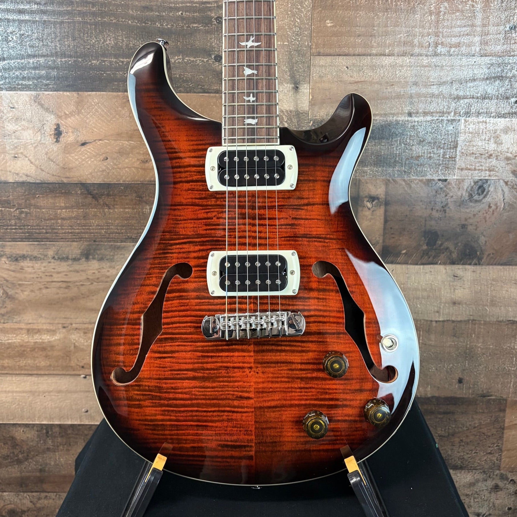 PRS SE Flat Back Hollowbody I Piezo Orange Tiger Smokeburst