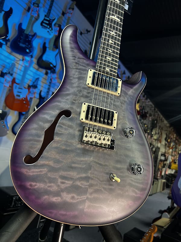 PRS CE 24 Semi-Hollow Electric Guitar - Satin Faded Gray Black Purple Burst w/ Purple Back, Ebony, 57/08 251 GET PLEK'D!